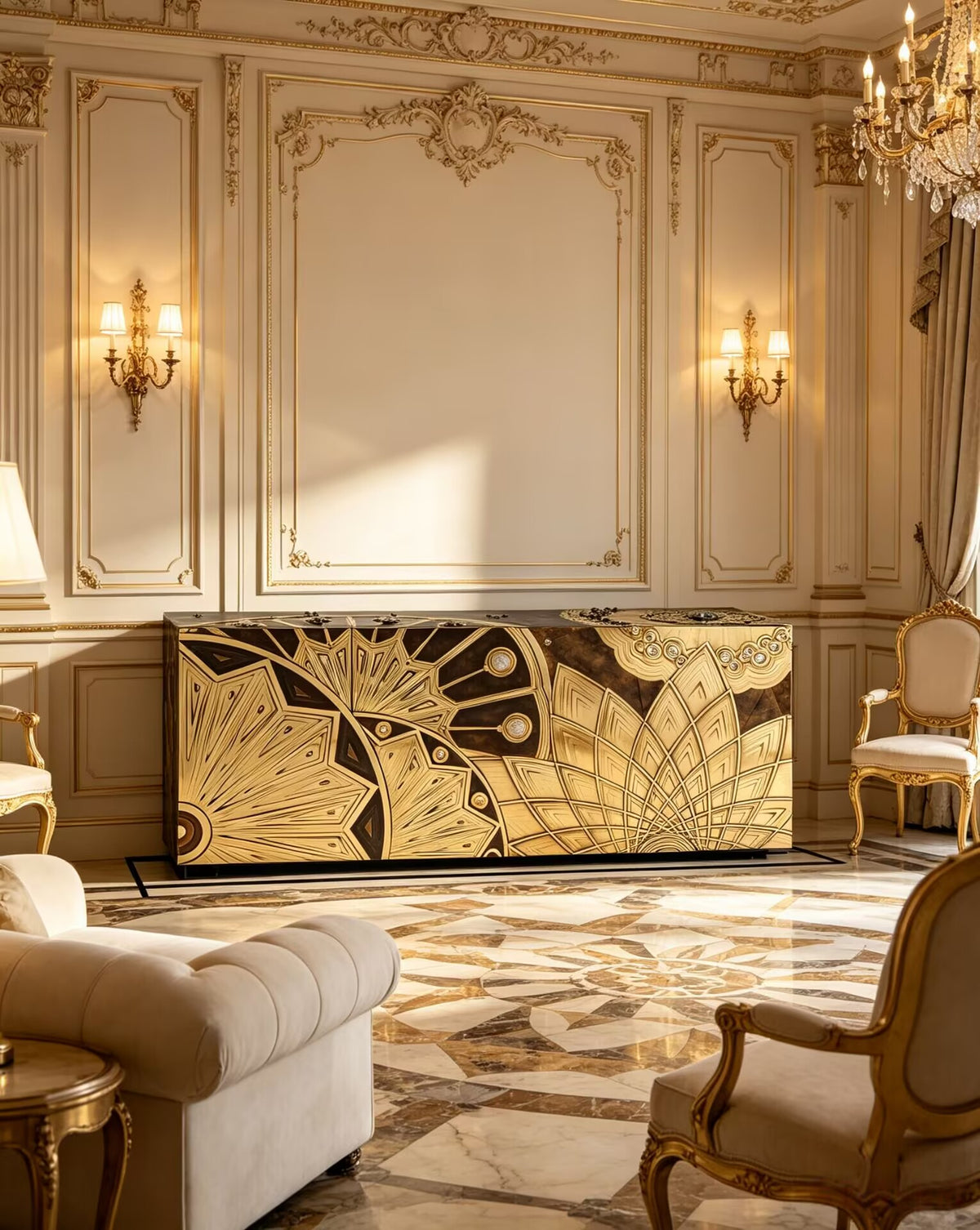 Marguerite Italian Designer Stainless Steel Sculpture Art Sideboard