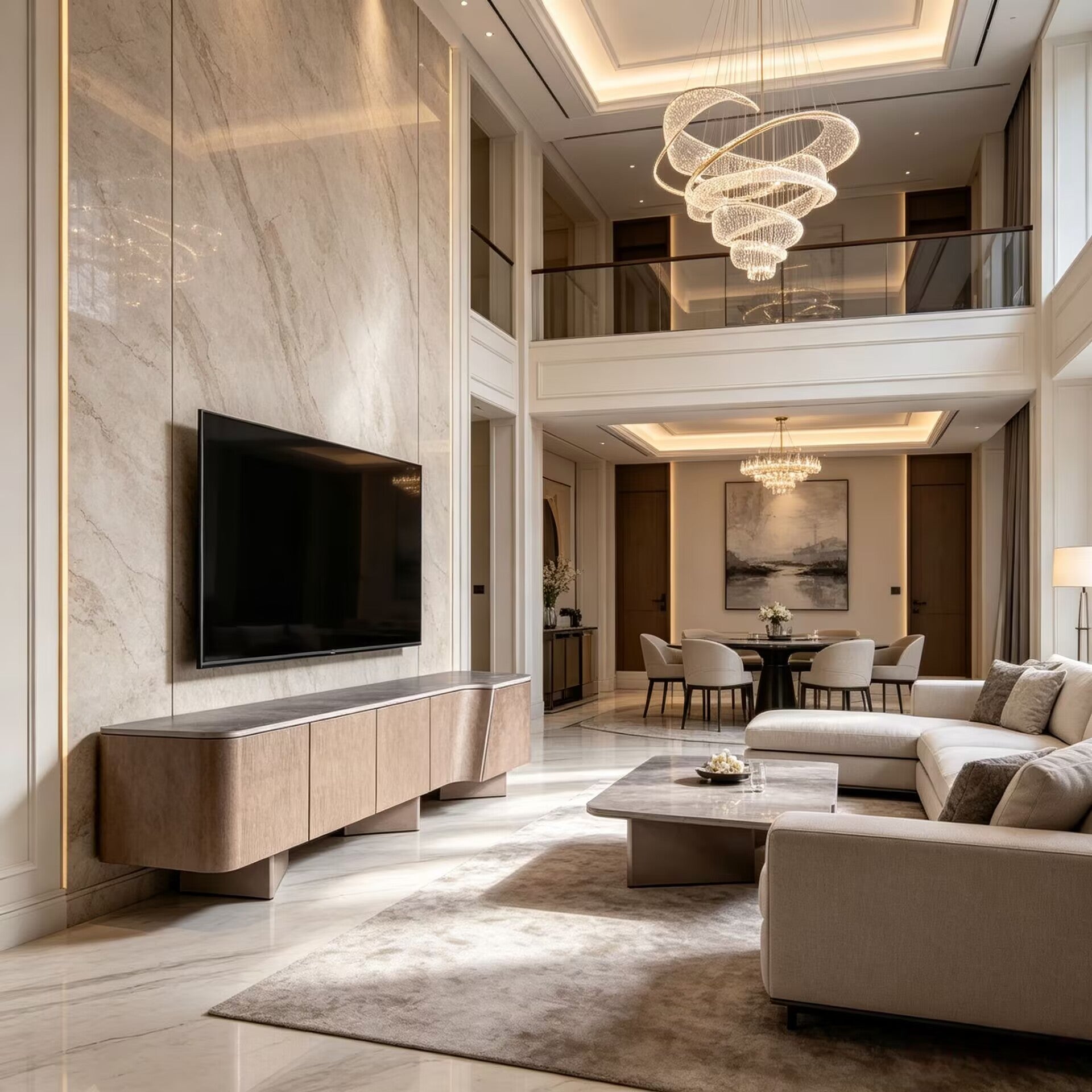 Marla Luxury Minimalism Art Marble Solid Wood Tv Cabinet