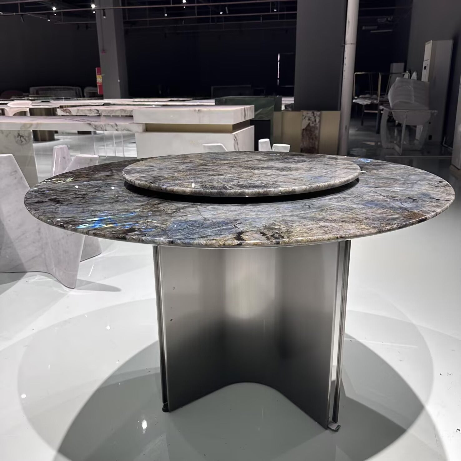 Marvin Upscale Stainless Steel Luxurious Natural Marble Dining Table