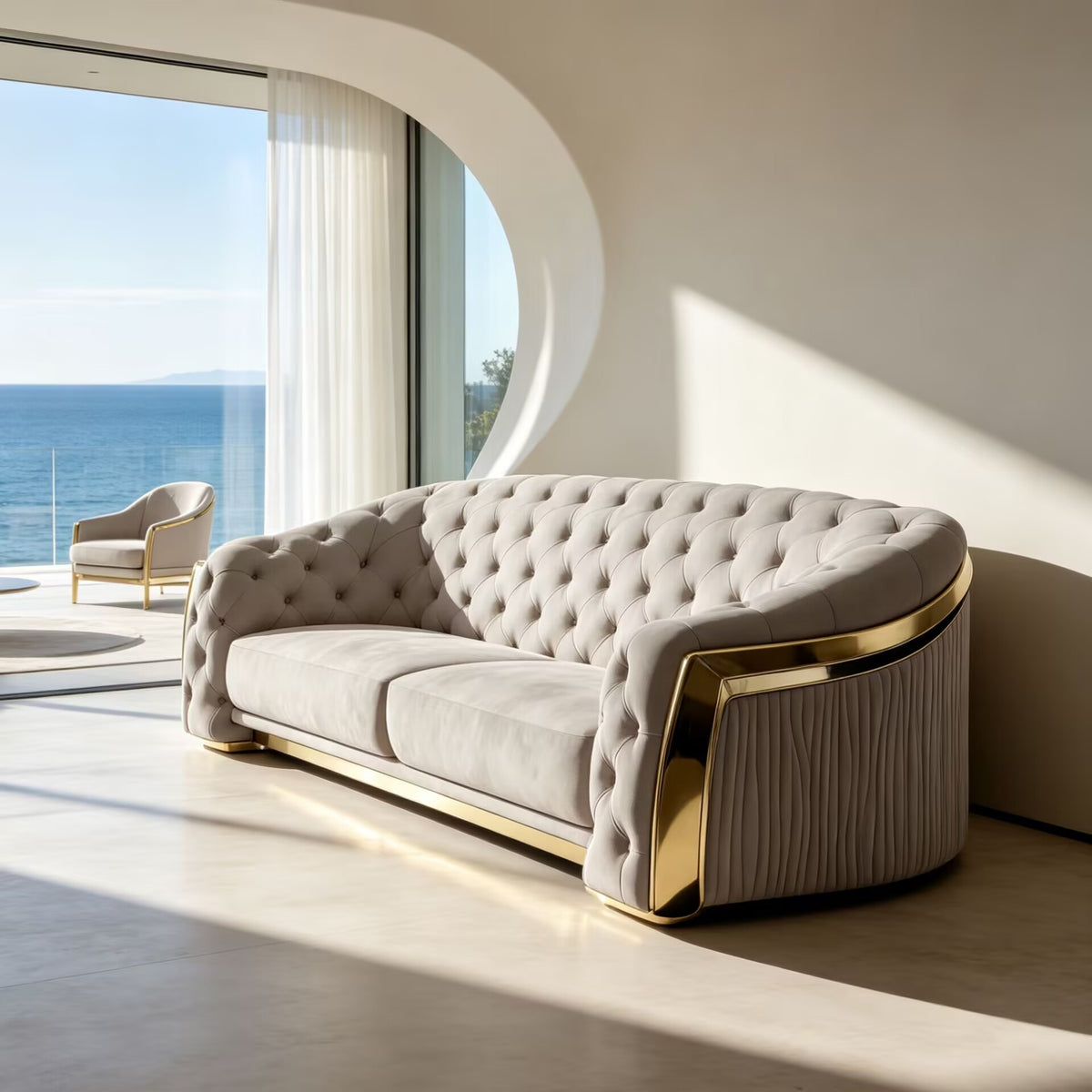 Massimo Villa Living Room Luxurious Artistic Straight Fabric Sofa