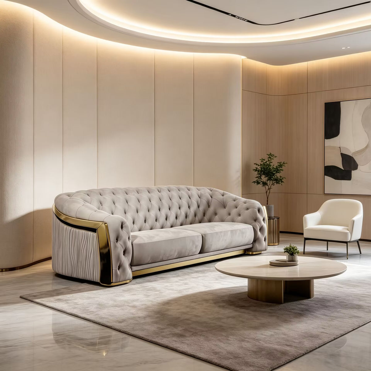 Massimo Villa Living Room Luxurious Artistic Straight Fabric Sofa