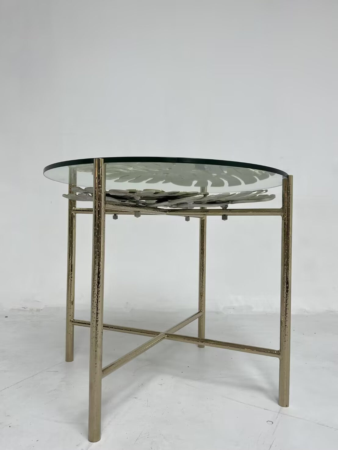 Maui Italian Villa Living Room Artistic Brass Glass Circle Coffee Table