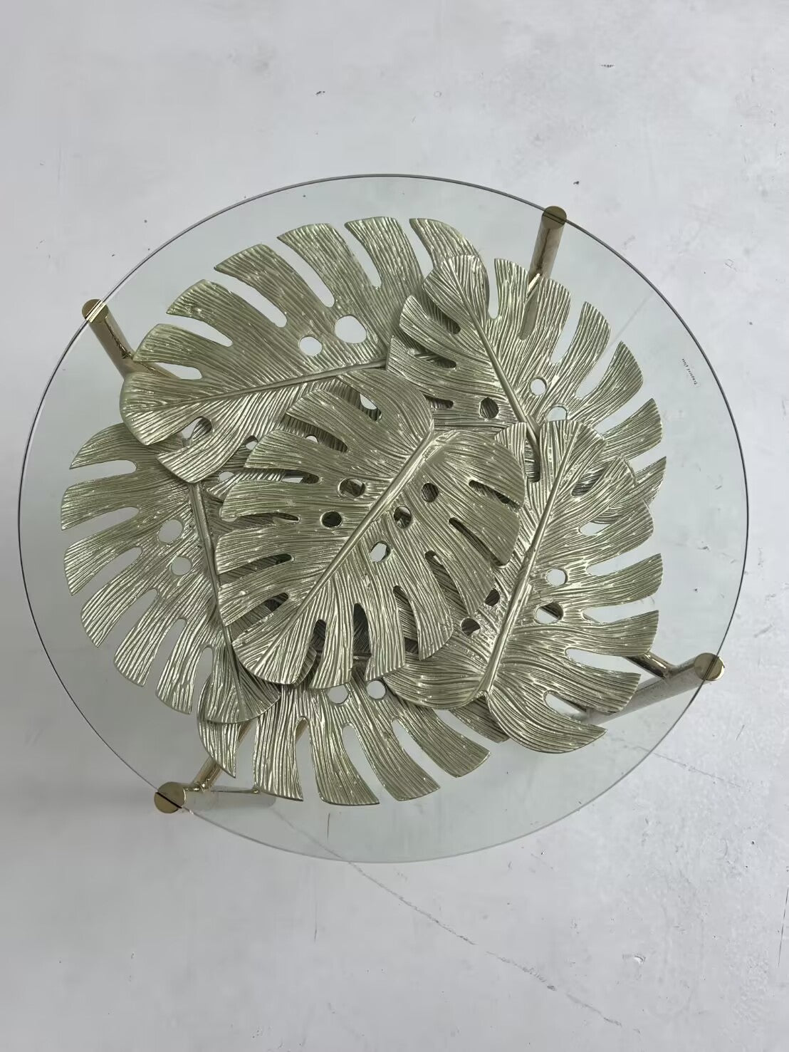 Maui Italian Villa Living Room Artistic Brass Glass Circle Coffee Table