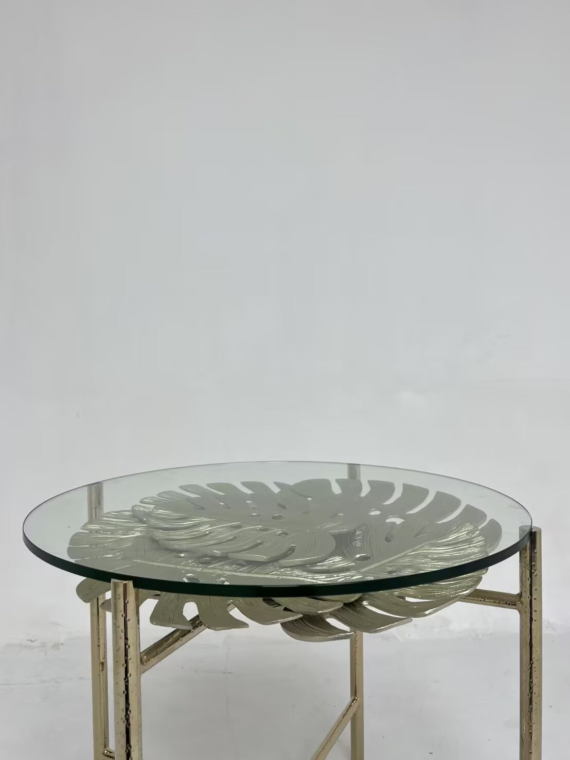 Maui Italian Villa Living Room Artistic Brass Glass Circle Coffee Table