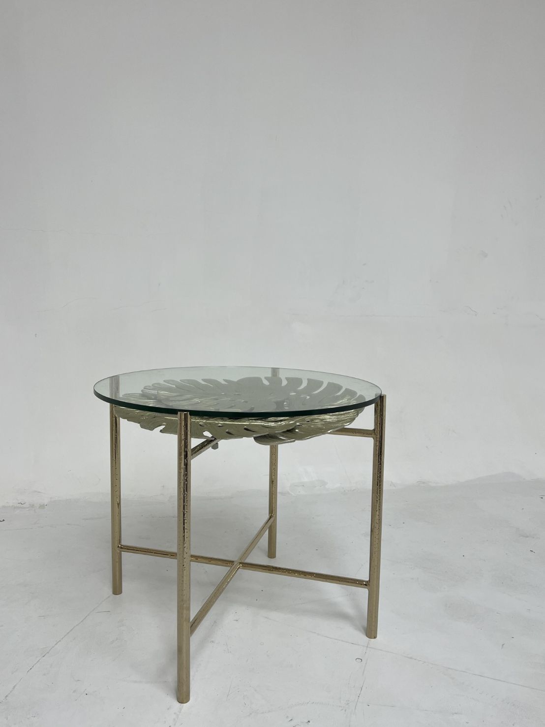 Maui Italian Villa Living Room Artistic Brass Glass Circle Coffee Table