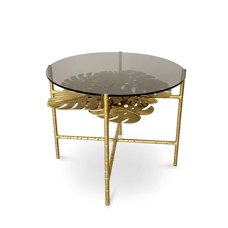 Maui Italian Villa Living Room Artistic Brass Glass Circle Coffee Table