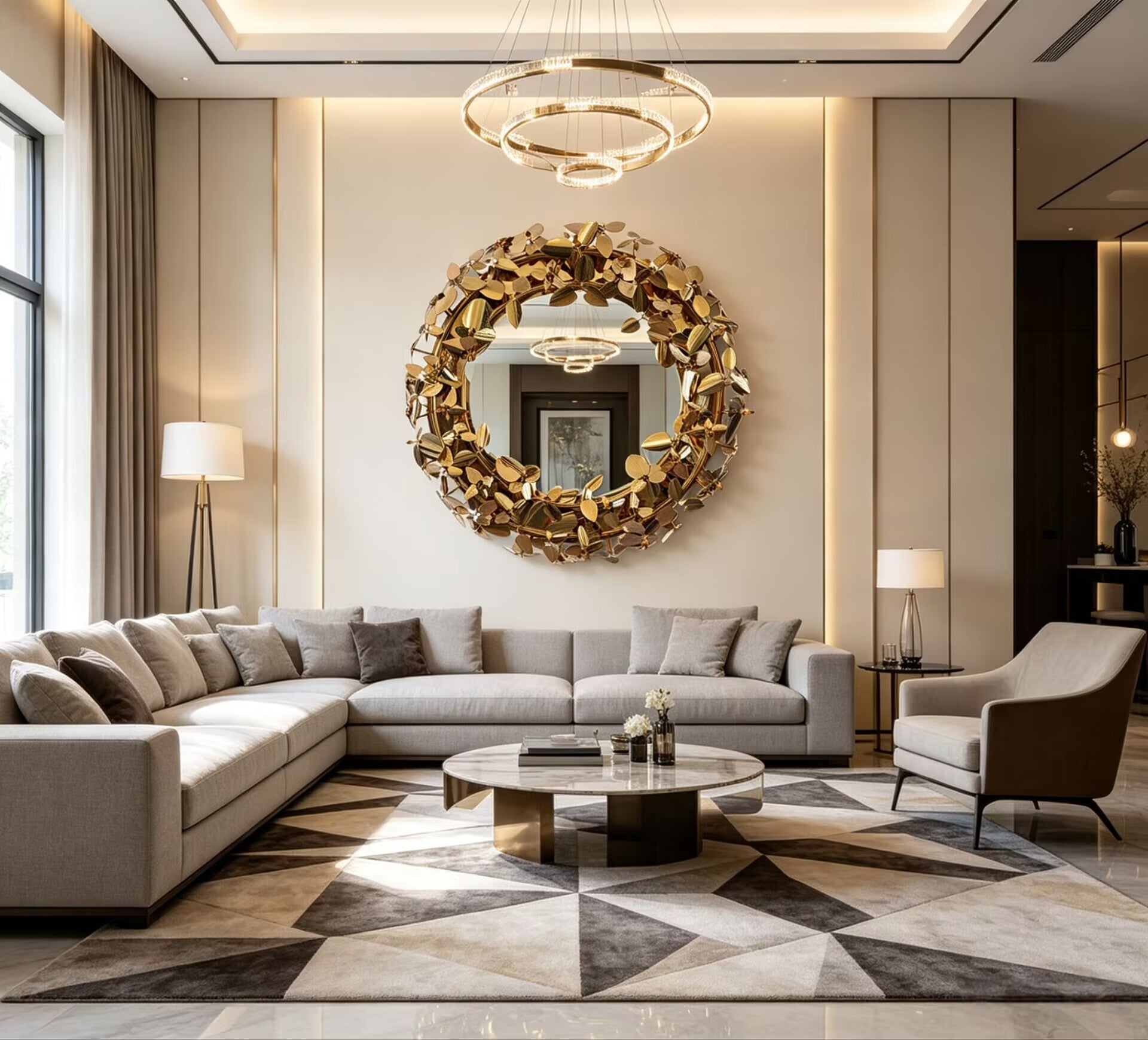 Mcqueen Luxurious Irregular Art Brass Wall-Mounted Decorative Mirror