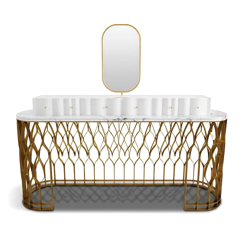 Mecca Designer Art Metal Cutout Upscale Marble Dressing Table