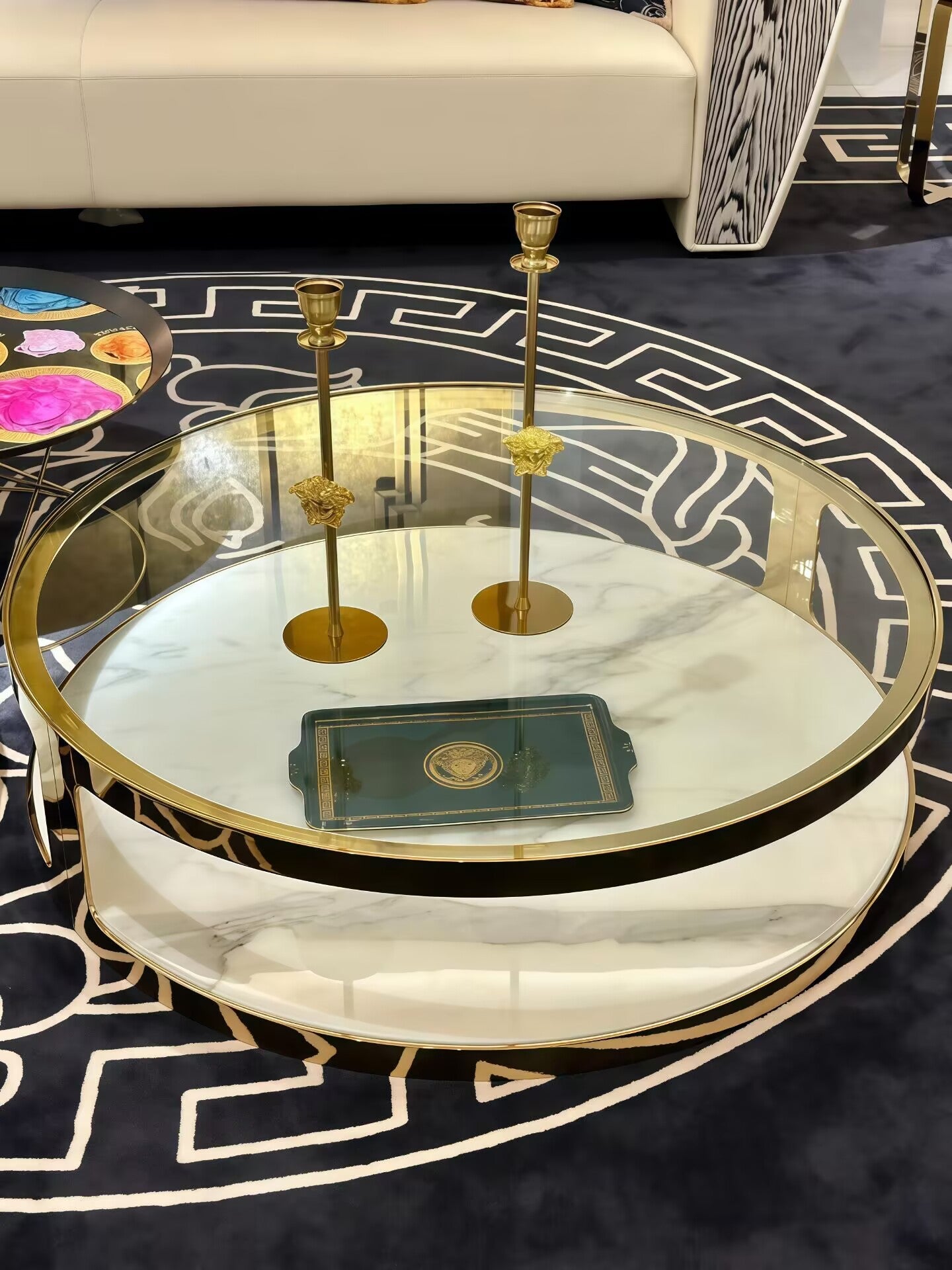 Medallion Modern Minimalism Stainless Steel Glass Coffee Table