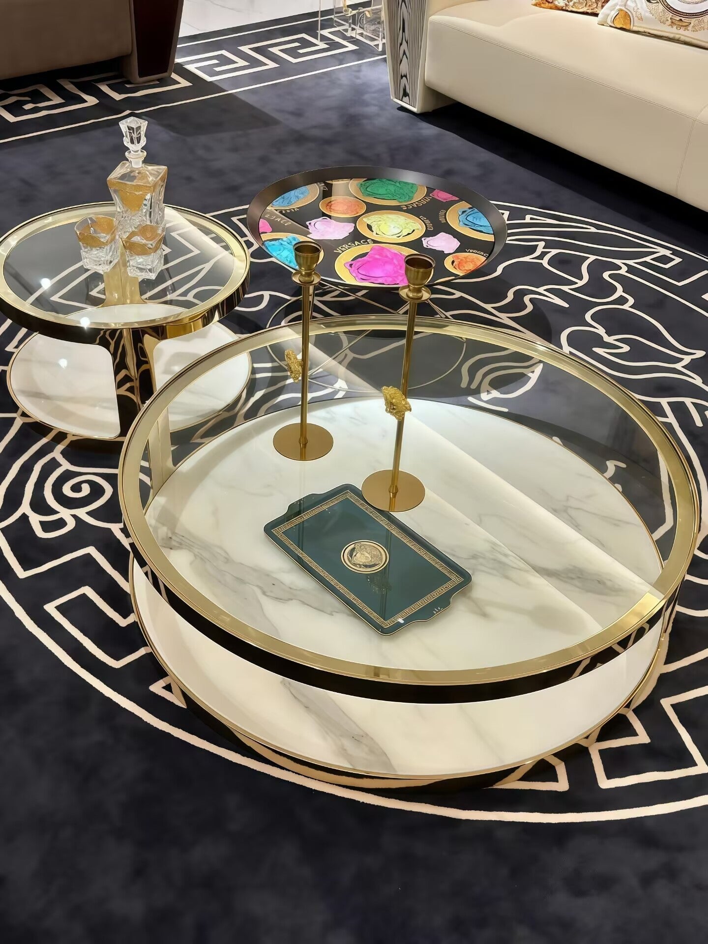 Medallion Modern Minimalism Stainless Steel Glass Coffee Table
