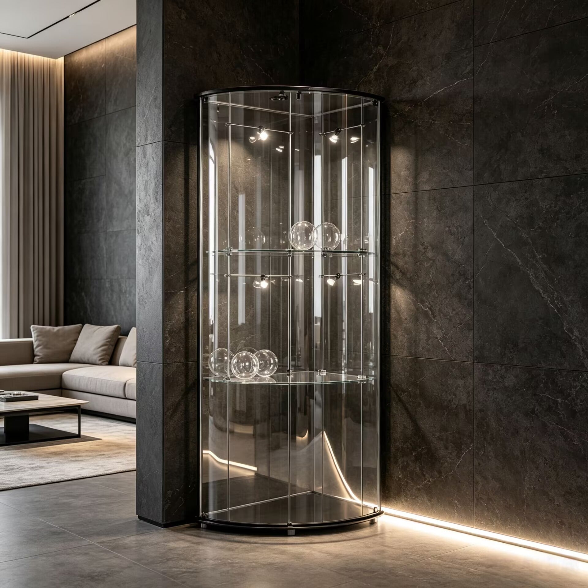 Mega Modern Designer Unique Creativity Arc Glass Display Cabinet