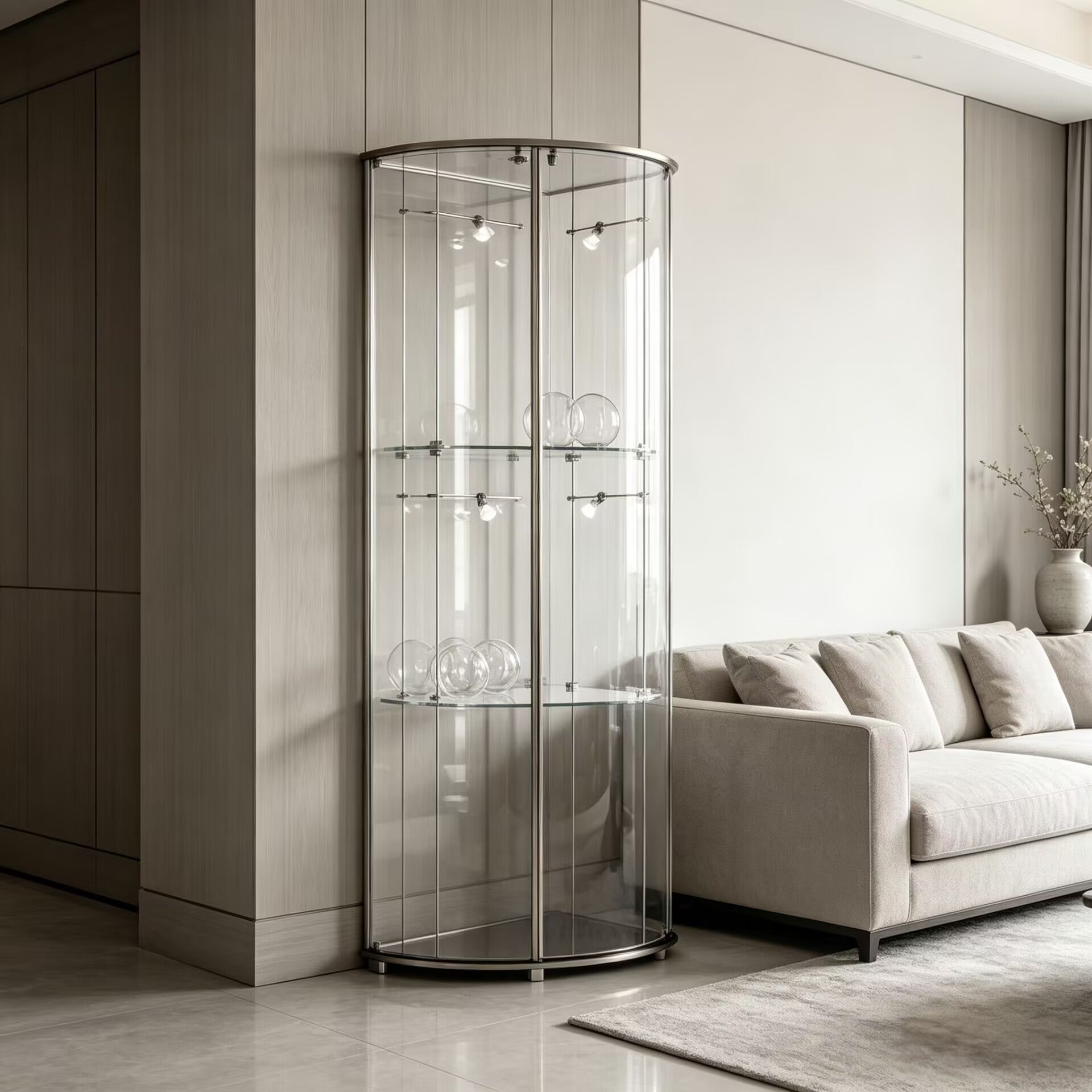 Mega Modern Designer Unique Creativity Arc Glass Display Cabinet