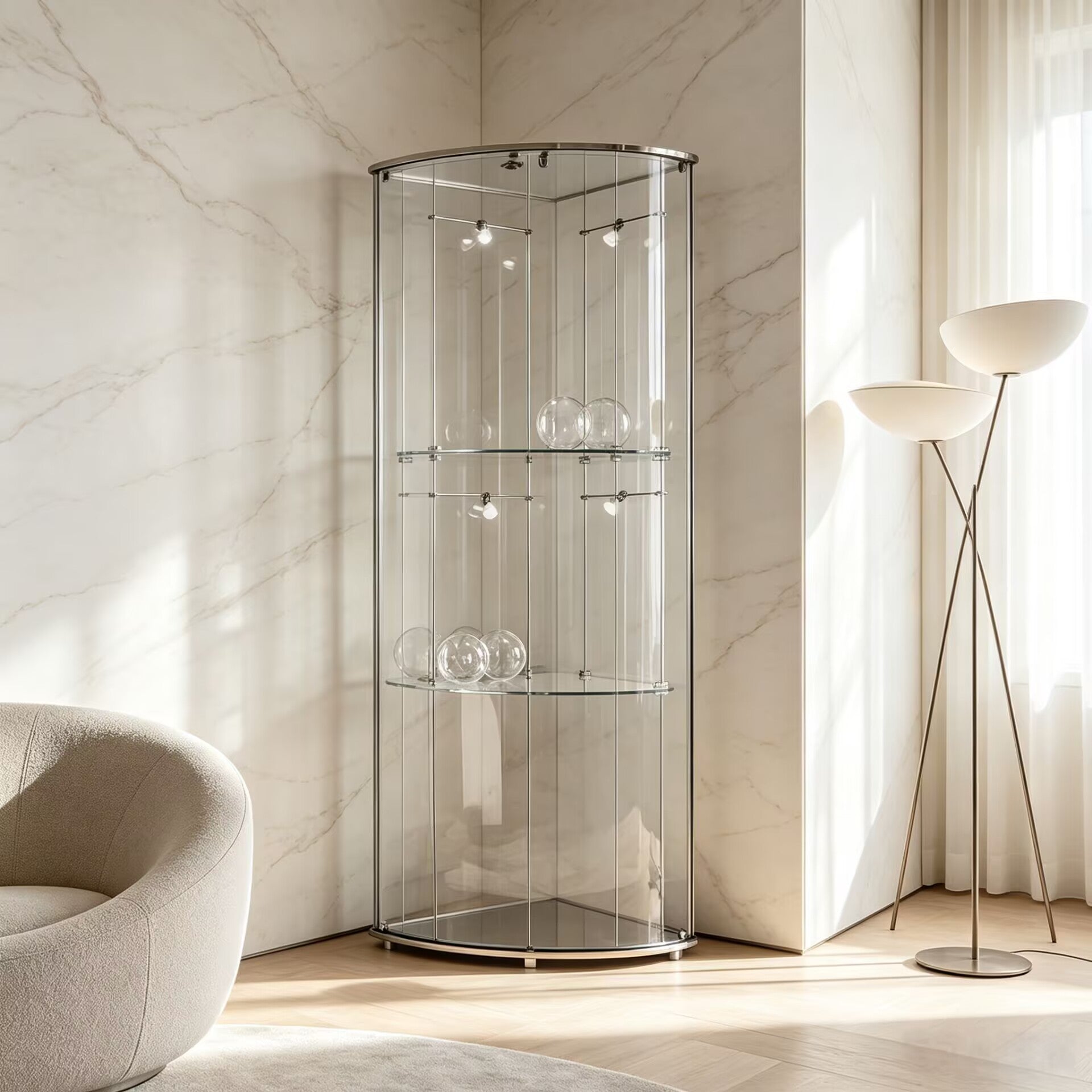 Mega Modern Designer Unique Creativity Arc Glass Display Cabinet