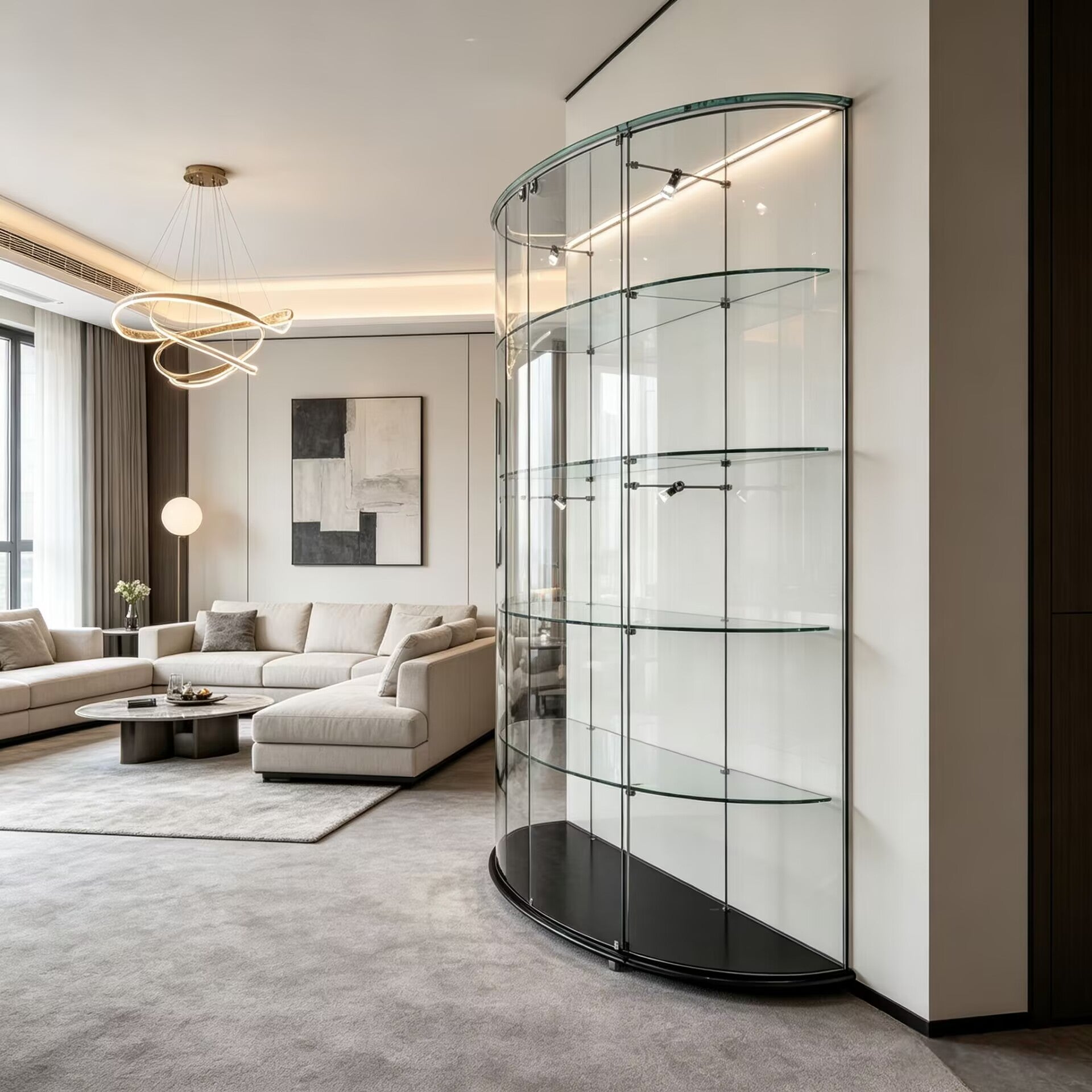 Mega Villa Living Room Artistic Tempered Glass Multi-Layer Wine Cabinet