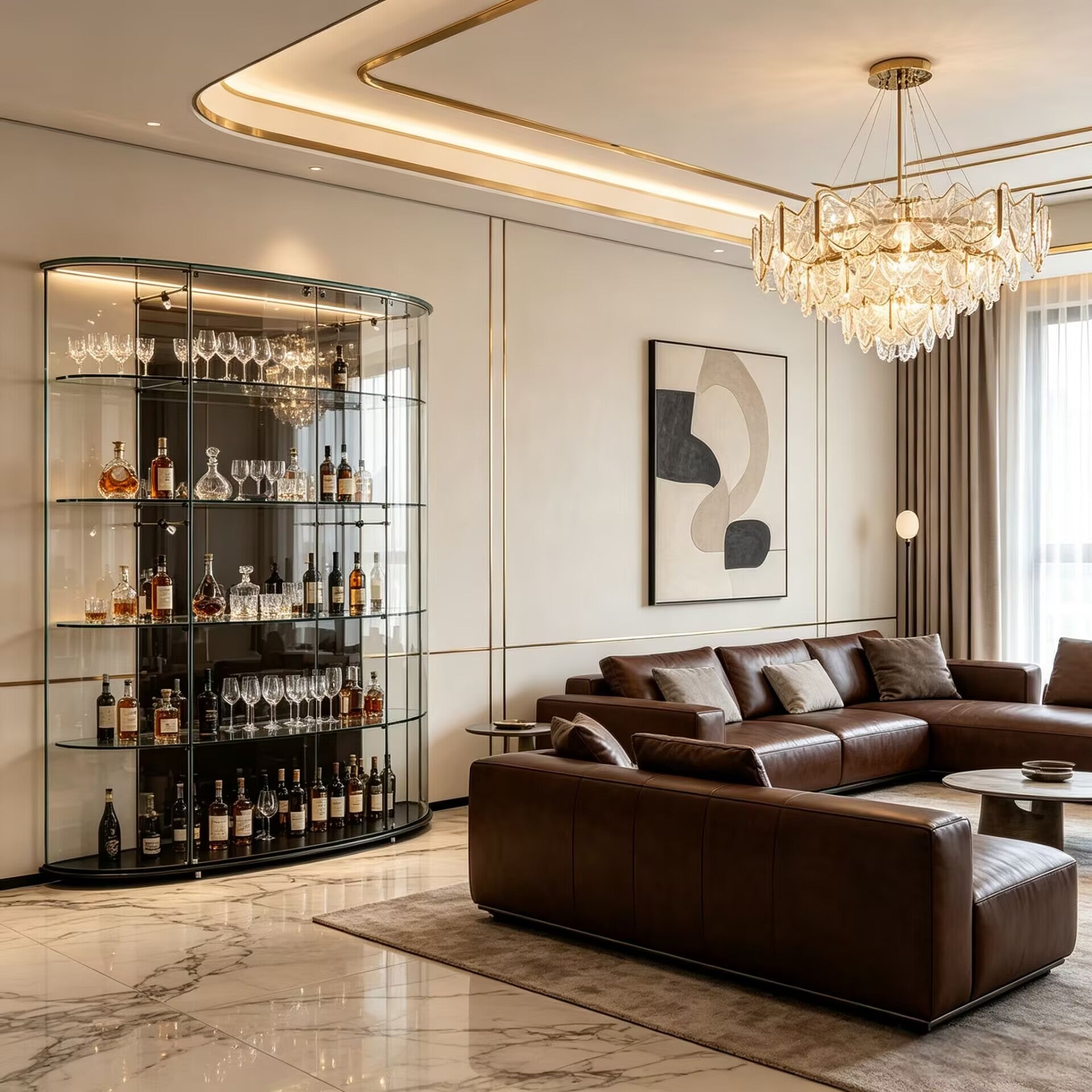 Mega Villa Living Room Artistic Tempered Glass Multi-Layer Wine Cabinet