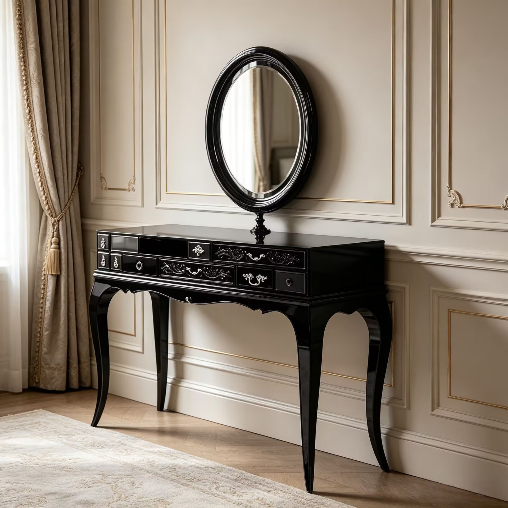 Melrose Luxurious Villa Bedroom Solid Wood Glass Dressing Table