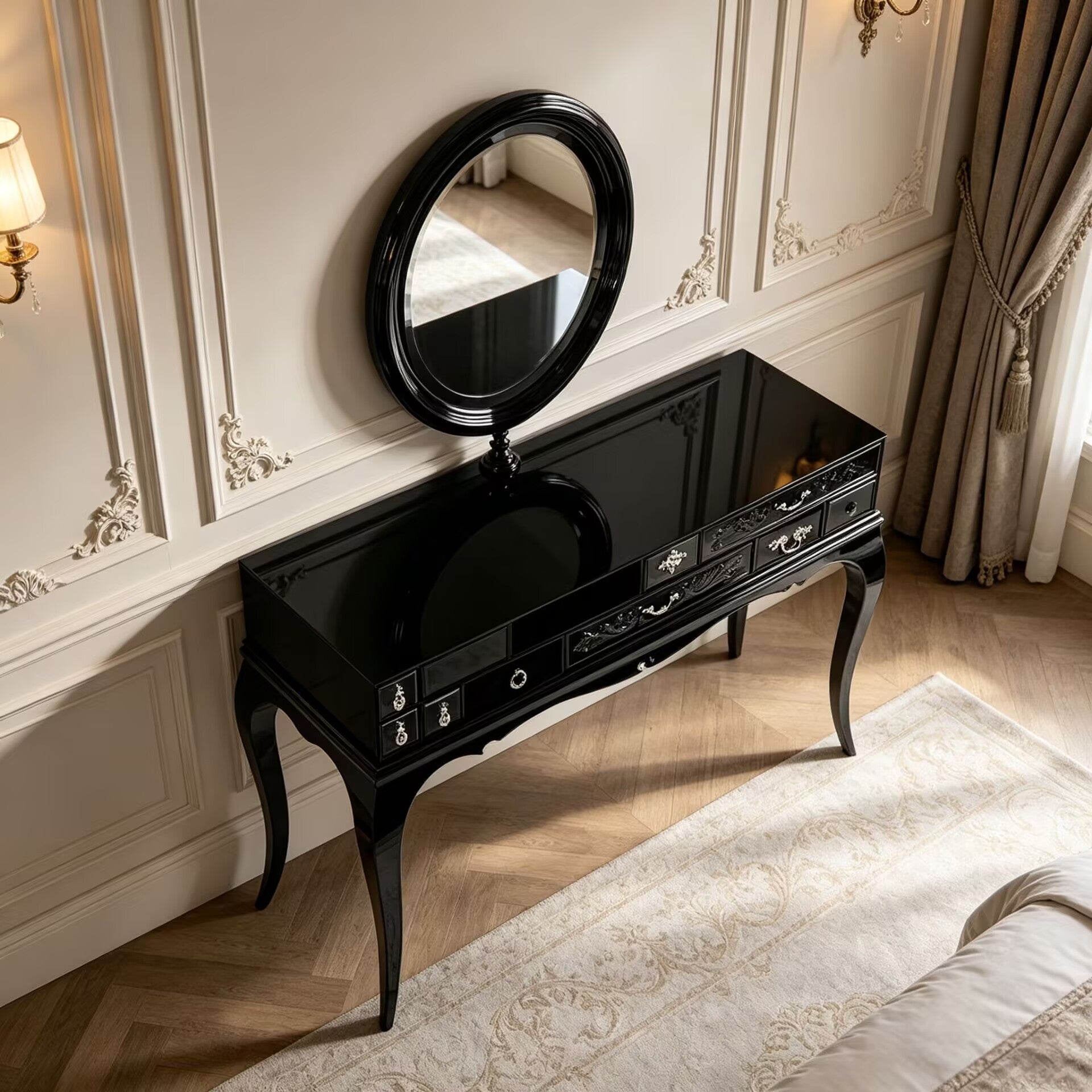 Melrose Luxurious Villa Bedroom Solid Wood Glass Dressing Table