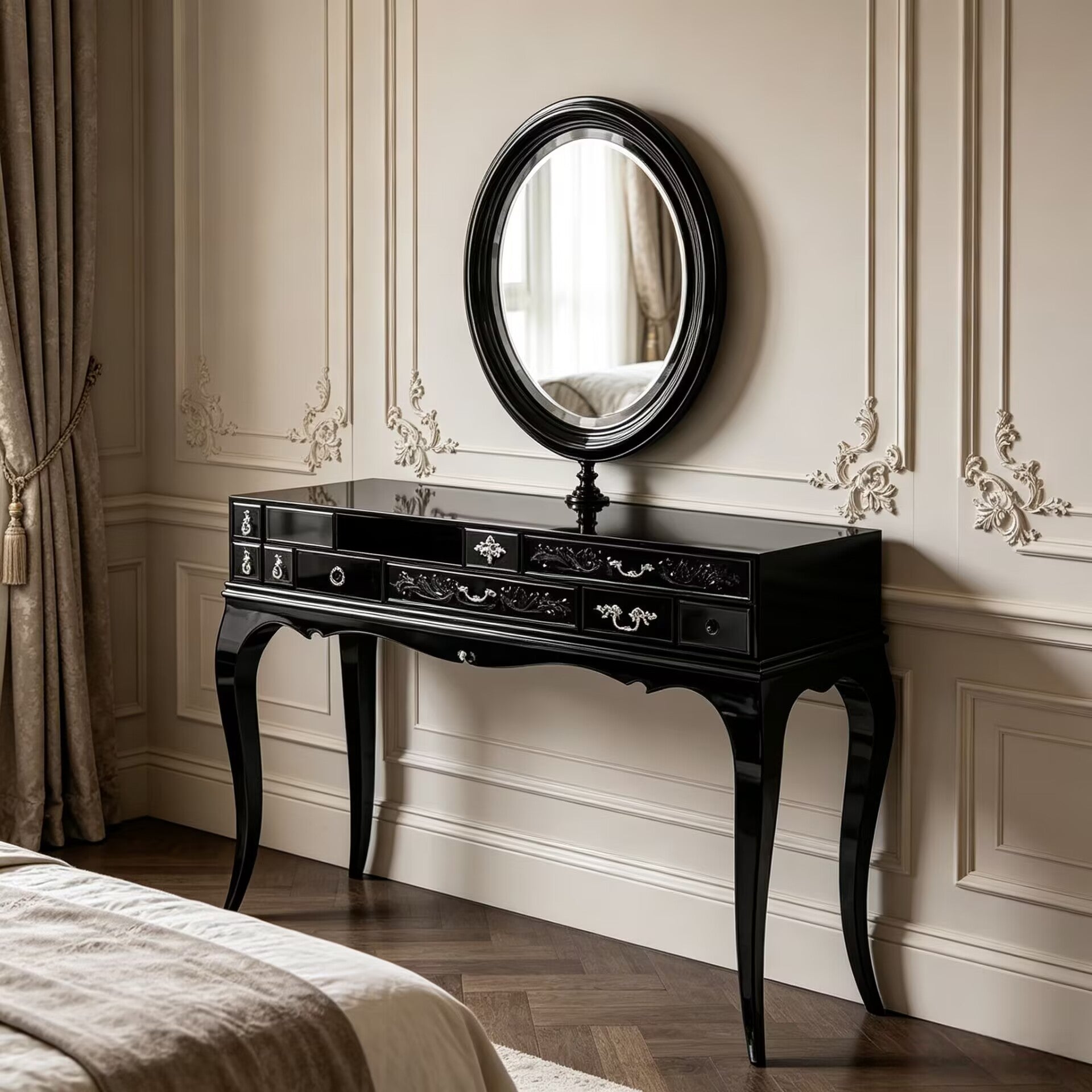 Melrose Luxurious Villa Bedroom Solid Wood Glass Dressing Table