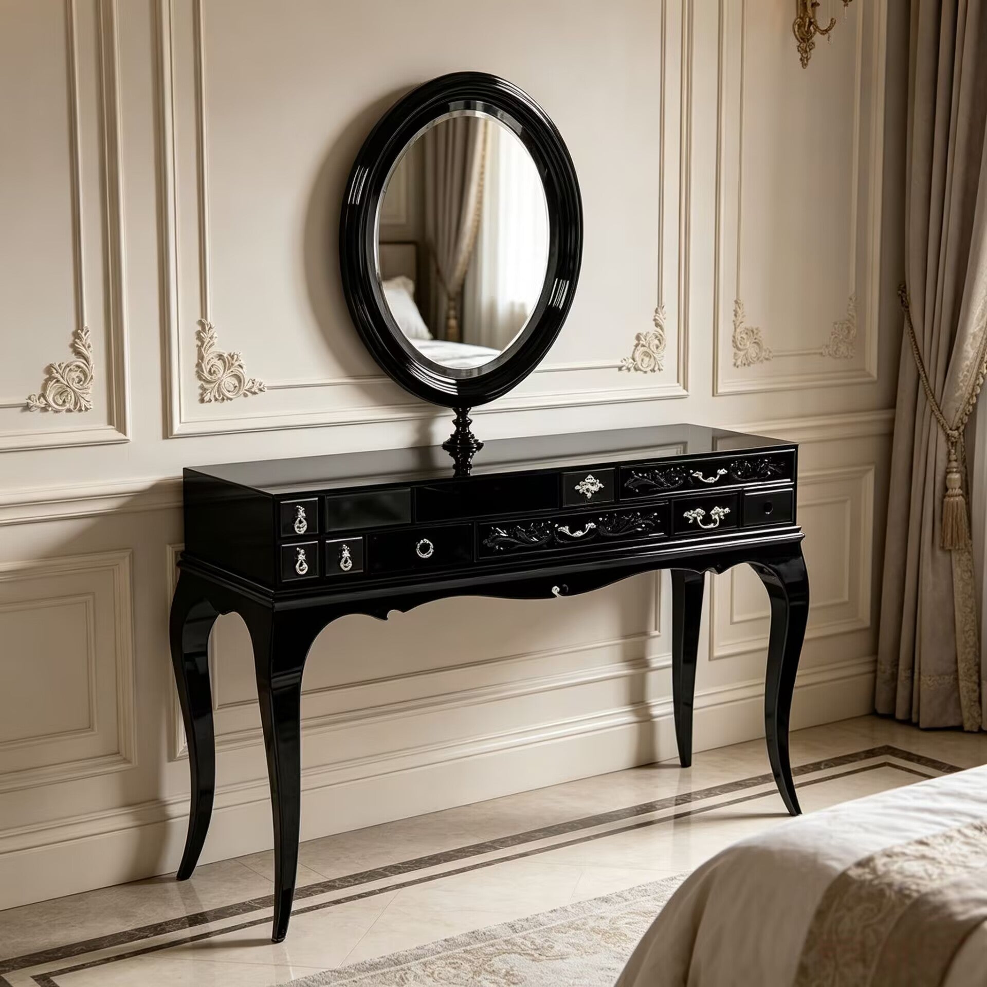 Melrose Luxurious Villa Bedroom Solid Wood Glass Dressing Table