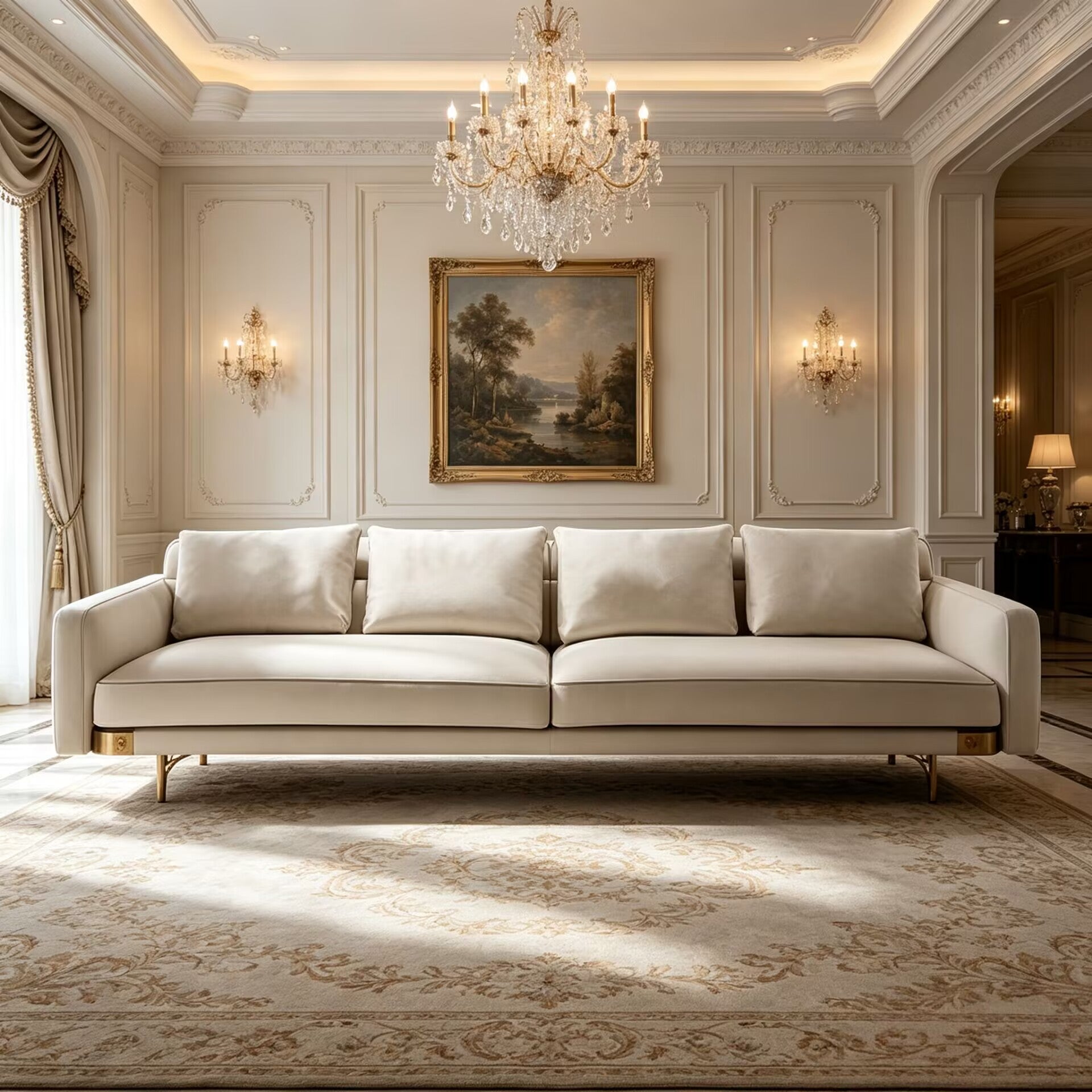 Memphis High Quality Designer Genuine Leather Straight Sofa