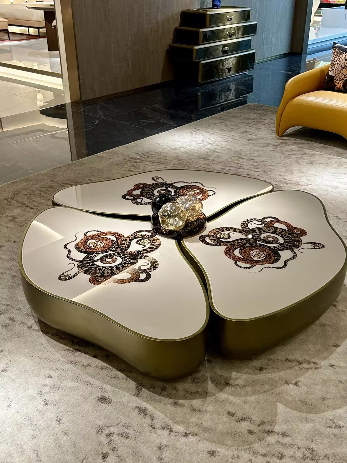 Meru Luxurious Unique Creative Tempered Glass Artistic Coffee Table