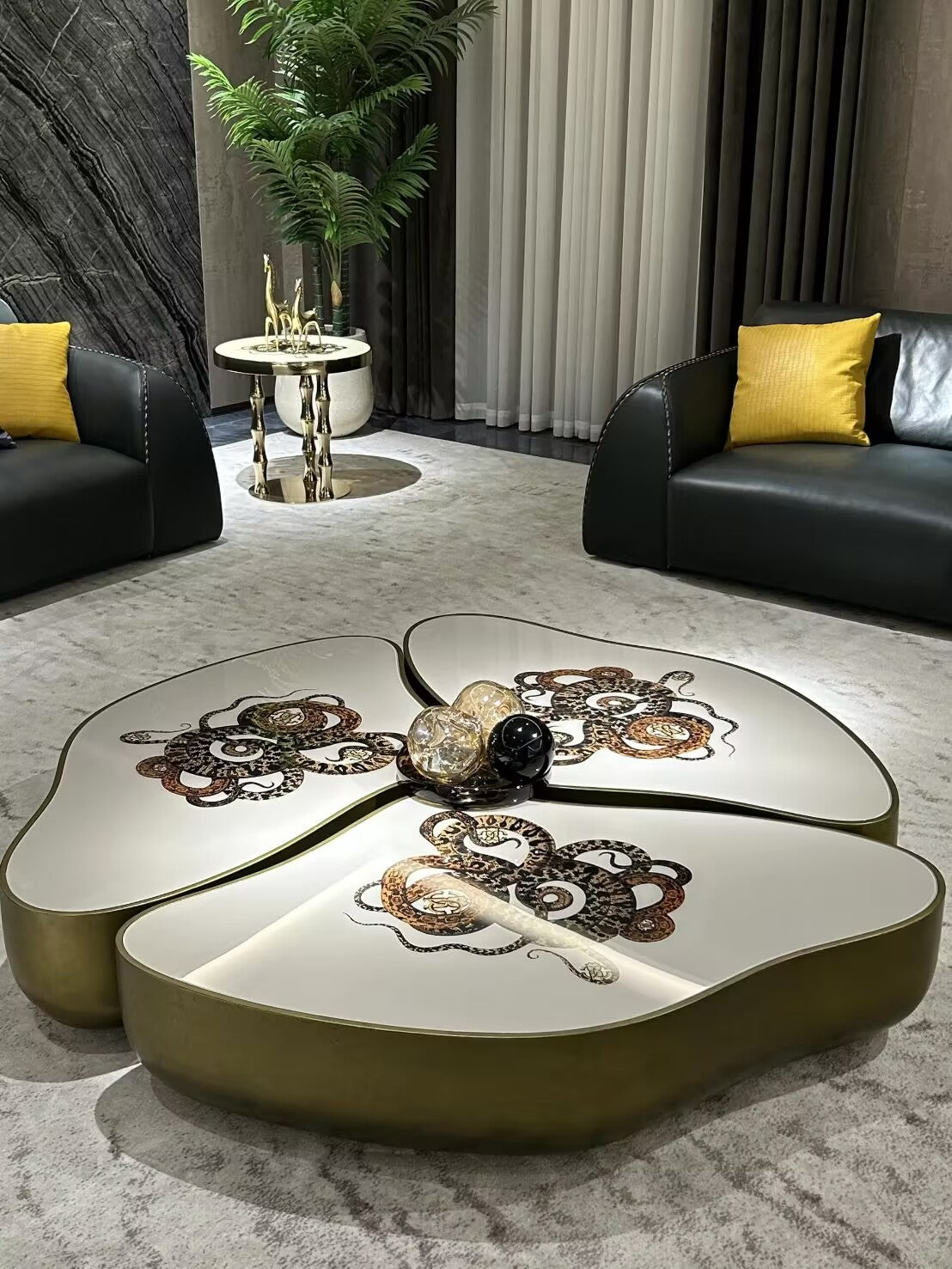 Meru Luxurious Unique Creative Tempered Glass Artistic Coffee Table