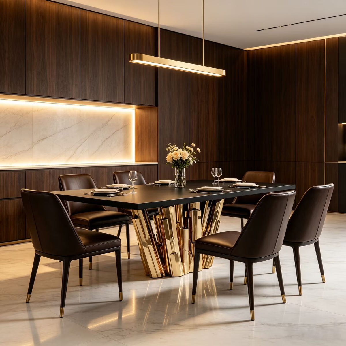 Meta Crystal Designer Unique Metal Solid Wood Rectangle Dining Table