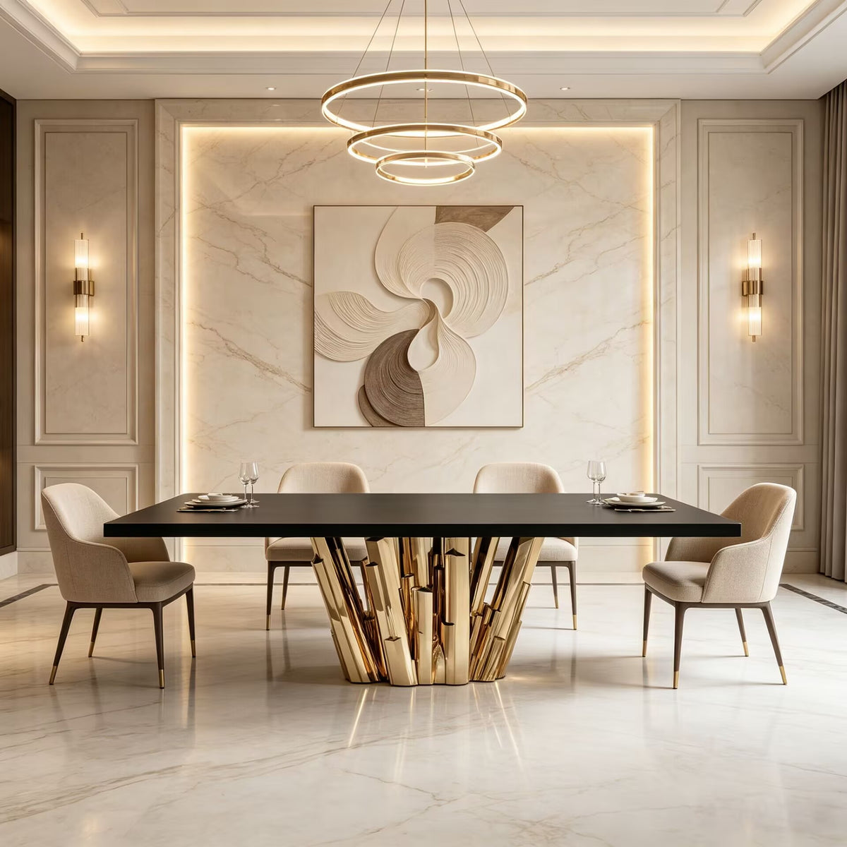 Meta Crystal Designer Unique Metal Solid Wood Rectangle Dining Table