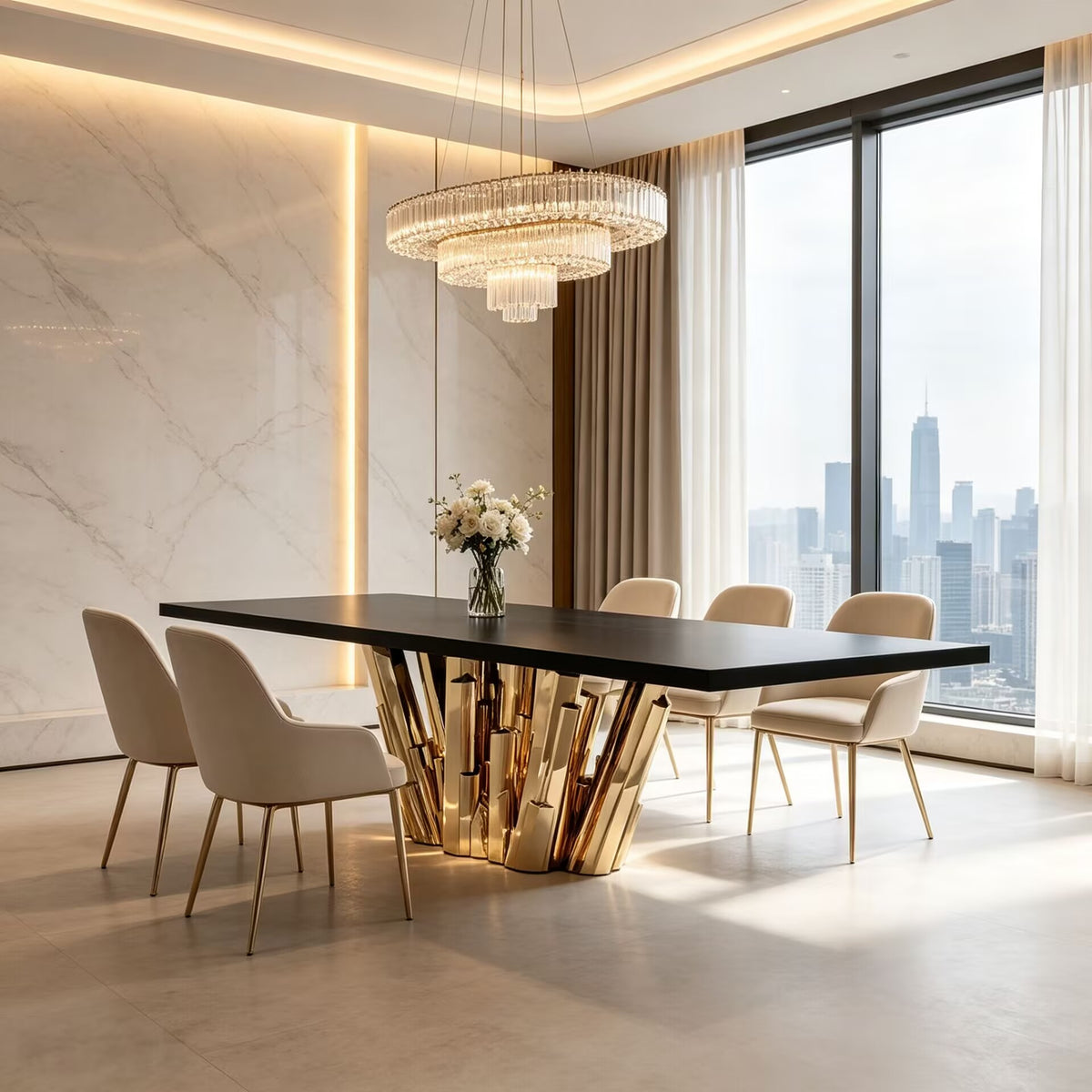 Meta Crystal Designer Unique Metal Solid Wood Rectangle Dining Table