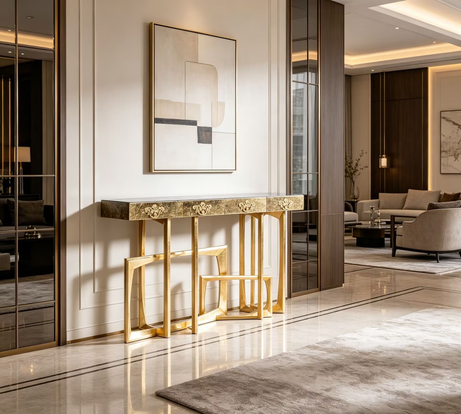 Metropolis Italian Villa High-End Designer Solid Wood Artistic Console