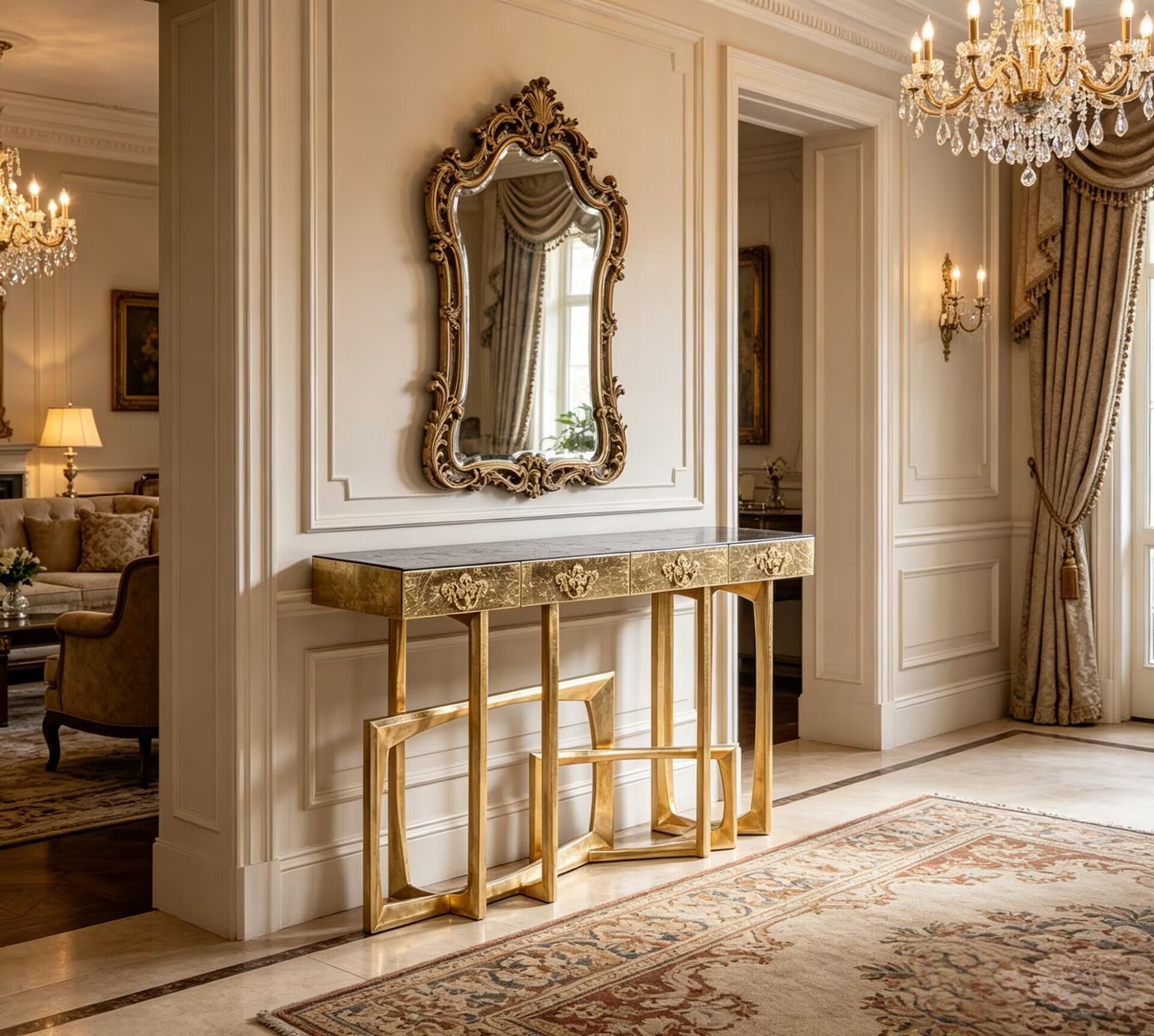 Metropolis Italian Villa High-End Designer Solid Wood Artistic Console