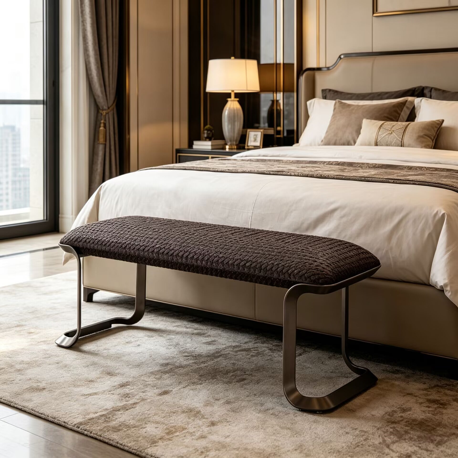 Milano High Quality Metal Minimalism Fabric Bed End Bench