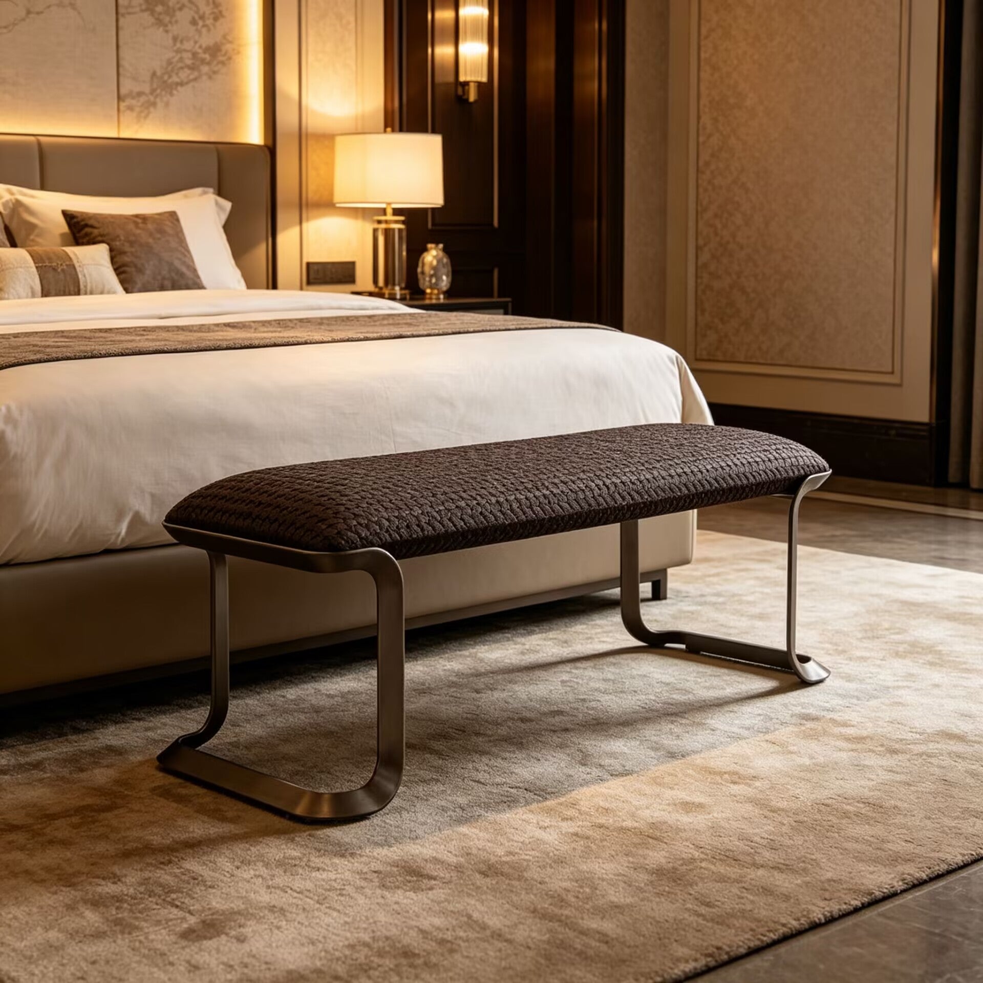 Milano High Quality Metal Minimalism Fabric Bed End Bench