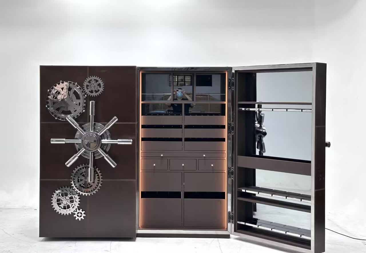 Millionaire Upscale Modern Luxury Solid Wood Leather Wine Cabinet