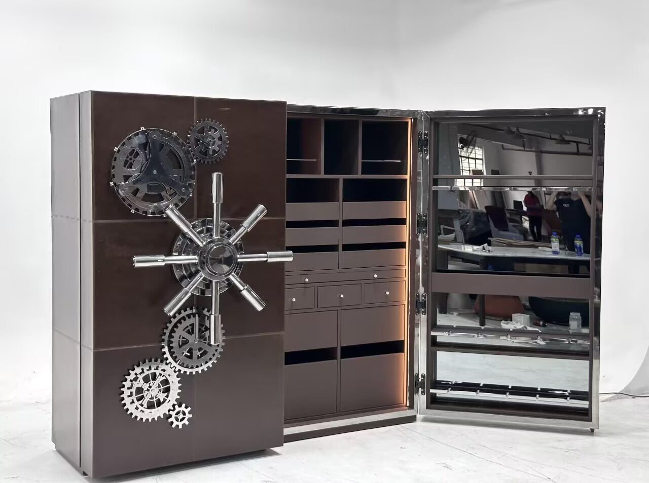 Millionaire Upscale Modern Luxury Solid Wood Leather Wine Cabinet