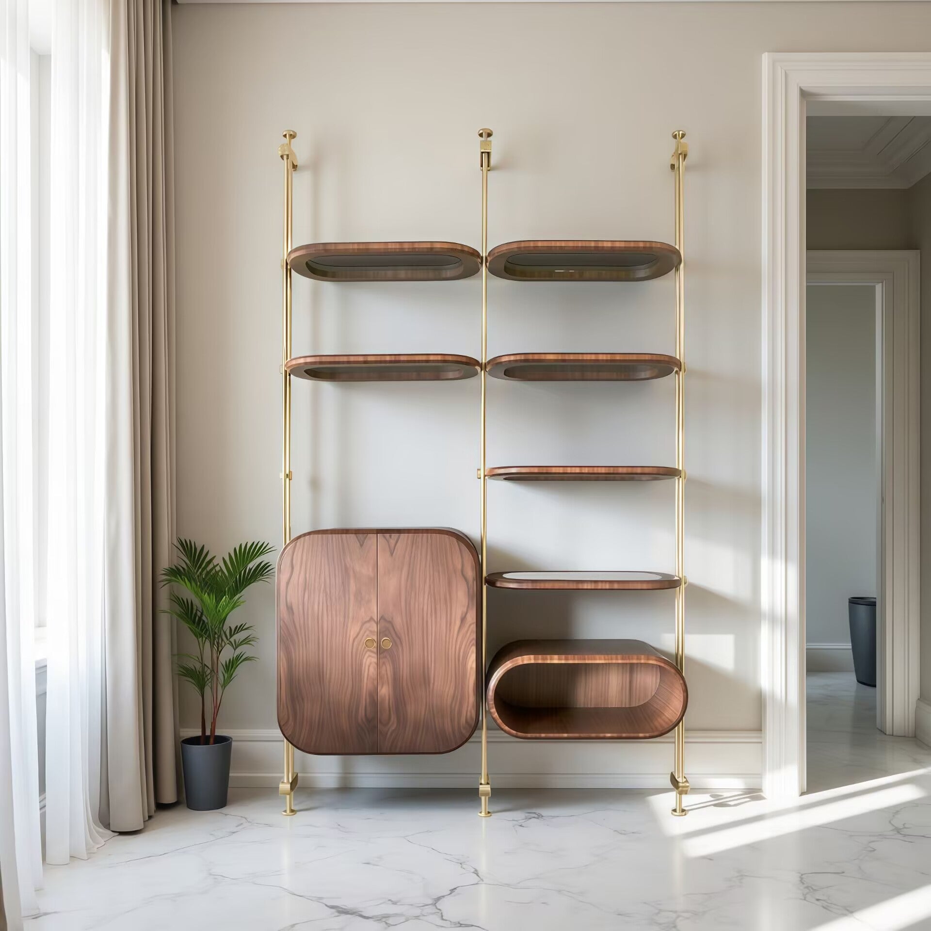 Minelli Designer Stainless Steel Creativity Solid Wood Bookcase