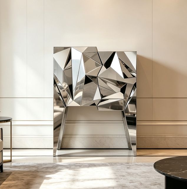 Mineral Mirror Surface Geometry High-End Metal Wine Cabinet