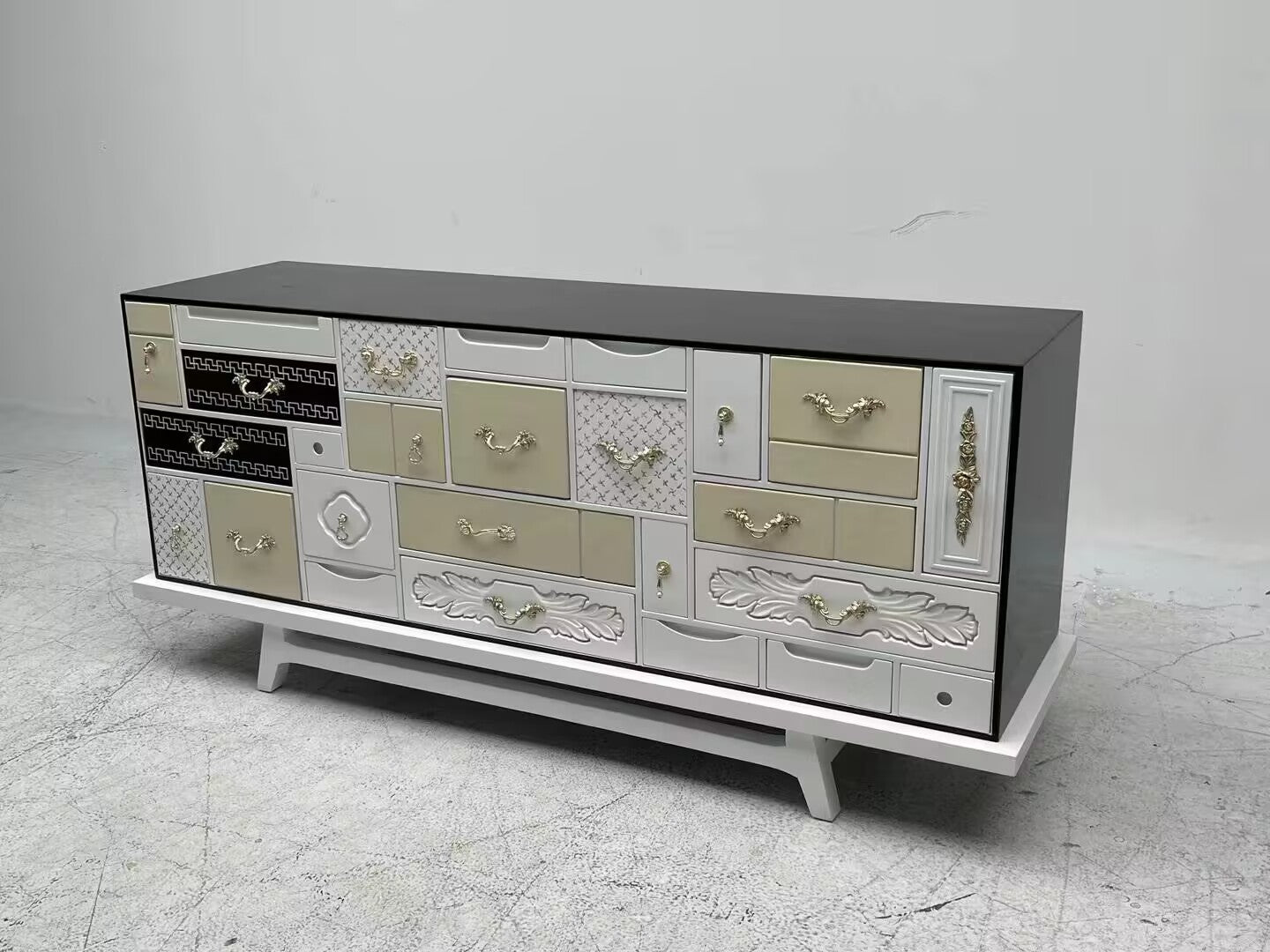 Mondrian Italian Living Room Designer Solid Wood Decorative Sideboard