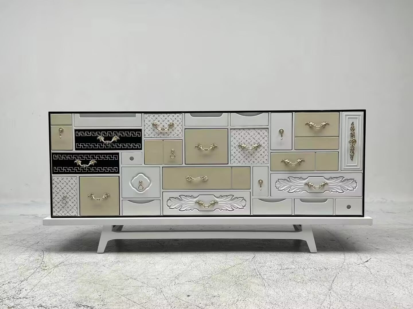 Mondrian Italian Living Room Designer Solid Wood Decorative Sideboard