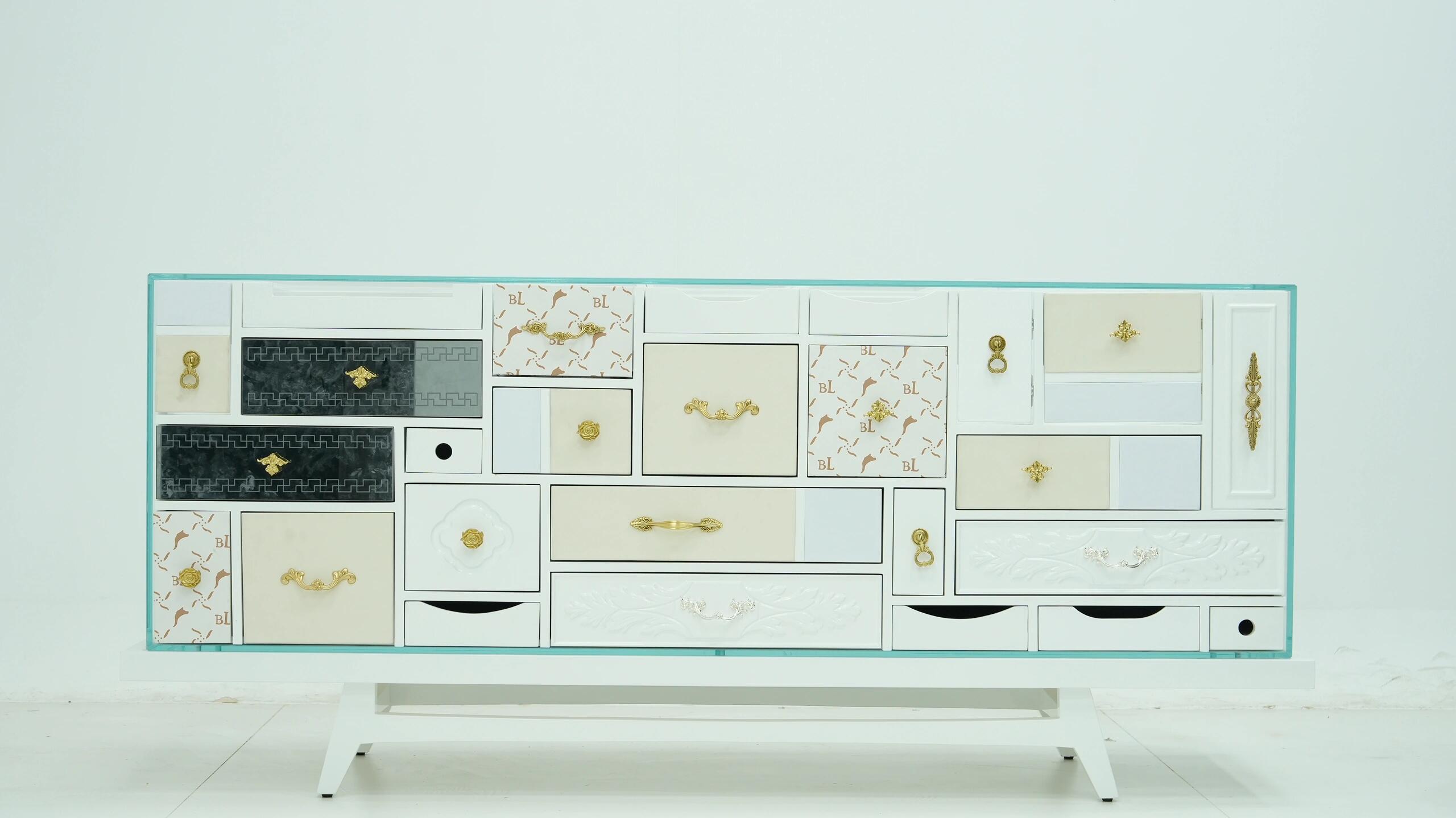Mondrian Italian Living Room Designer Solid Wood Decorative Sideboard
