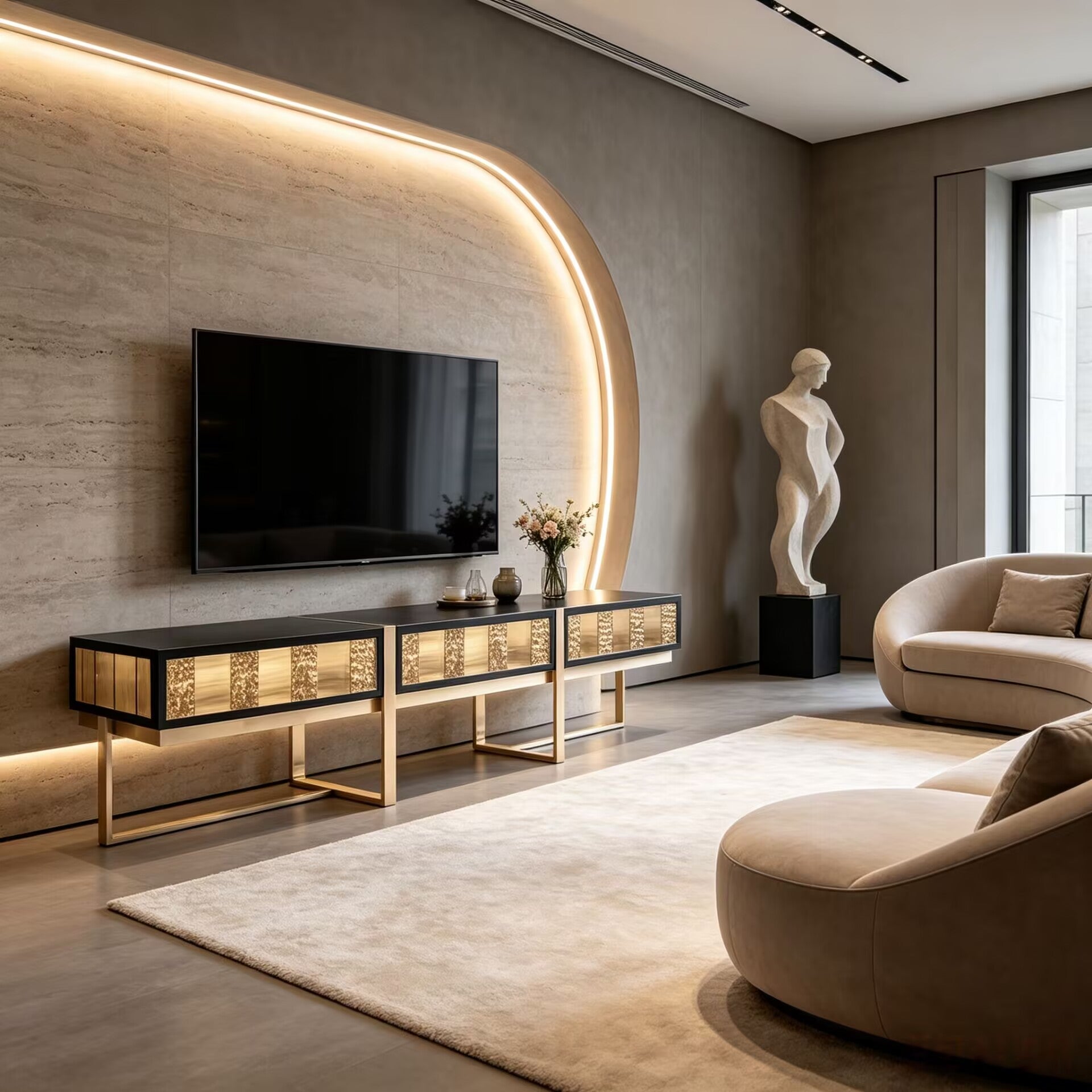 Mondrian Villa Living Room Artistic Stainless Steel Customize Tv Cabinet