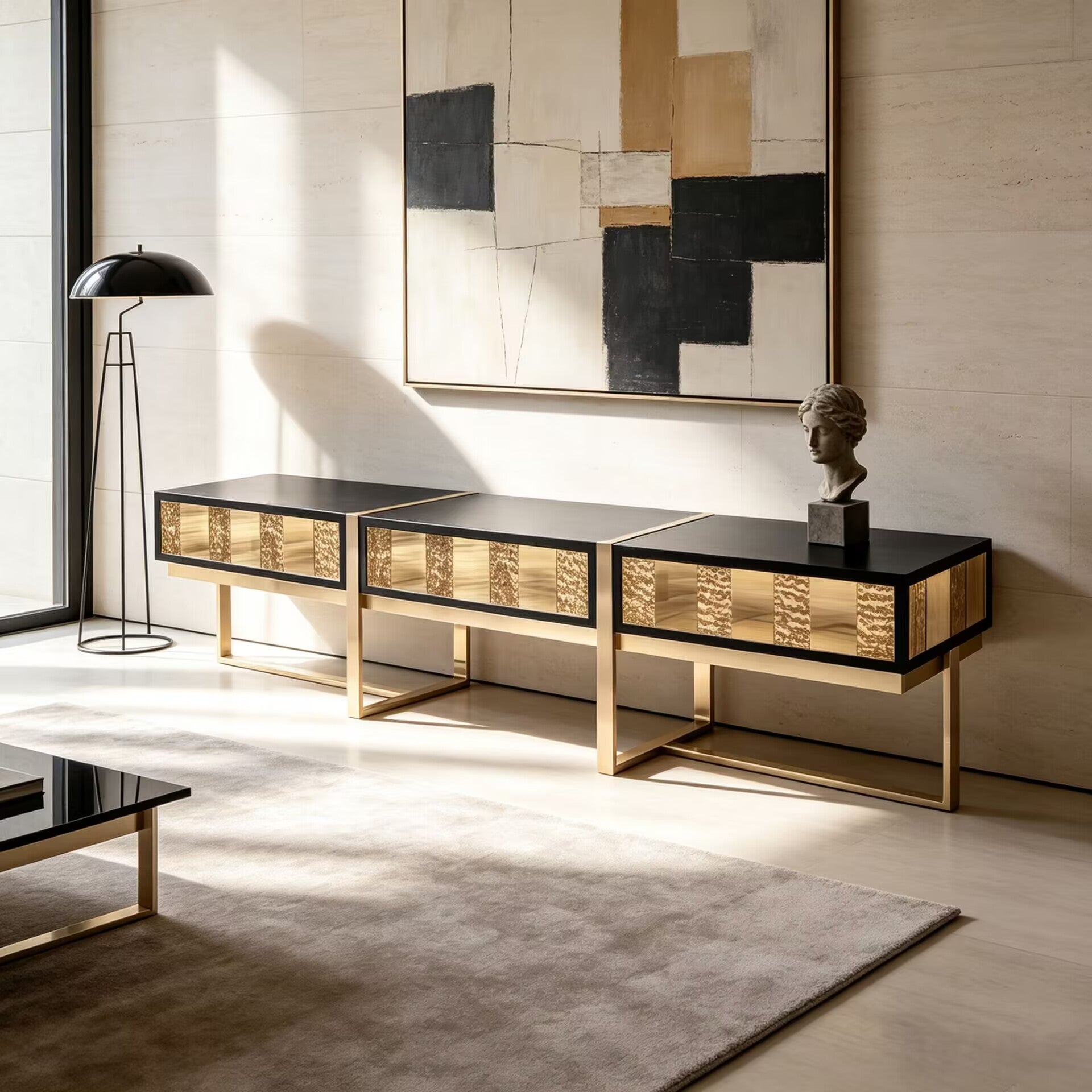 Mondrian Villa Living Room Artistic Stainless Steel Customize Tv Cabinet