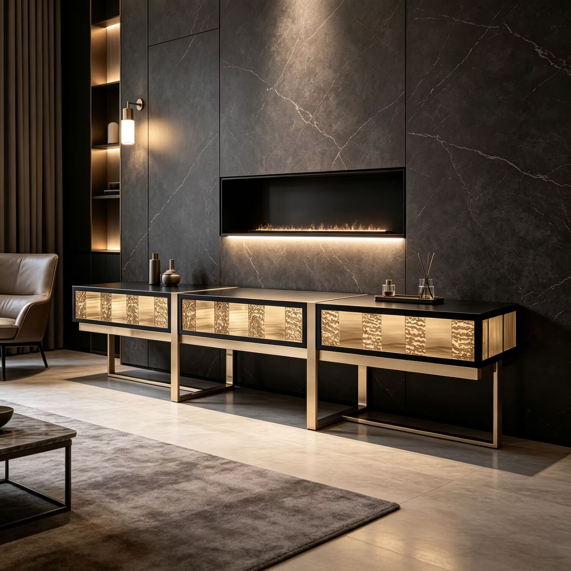 Mondrian Villa Living Room Artistic Stainless Steel Customize Tv Cabinet