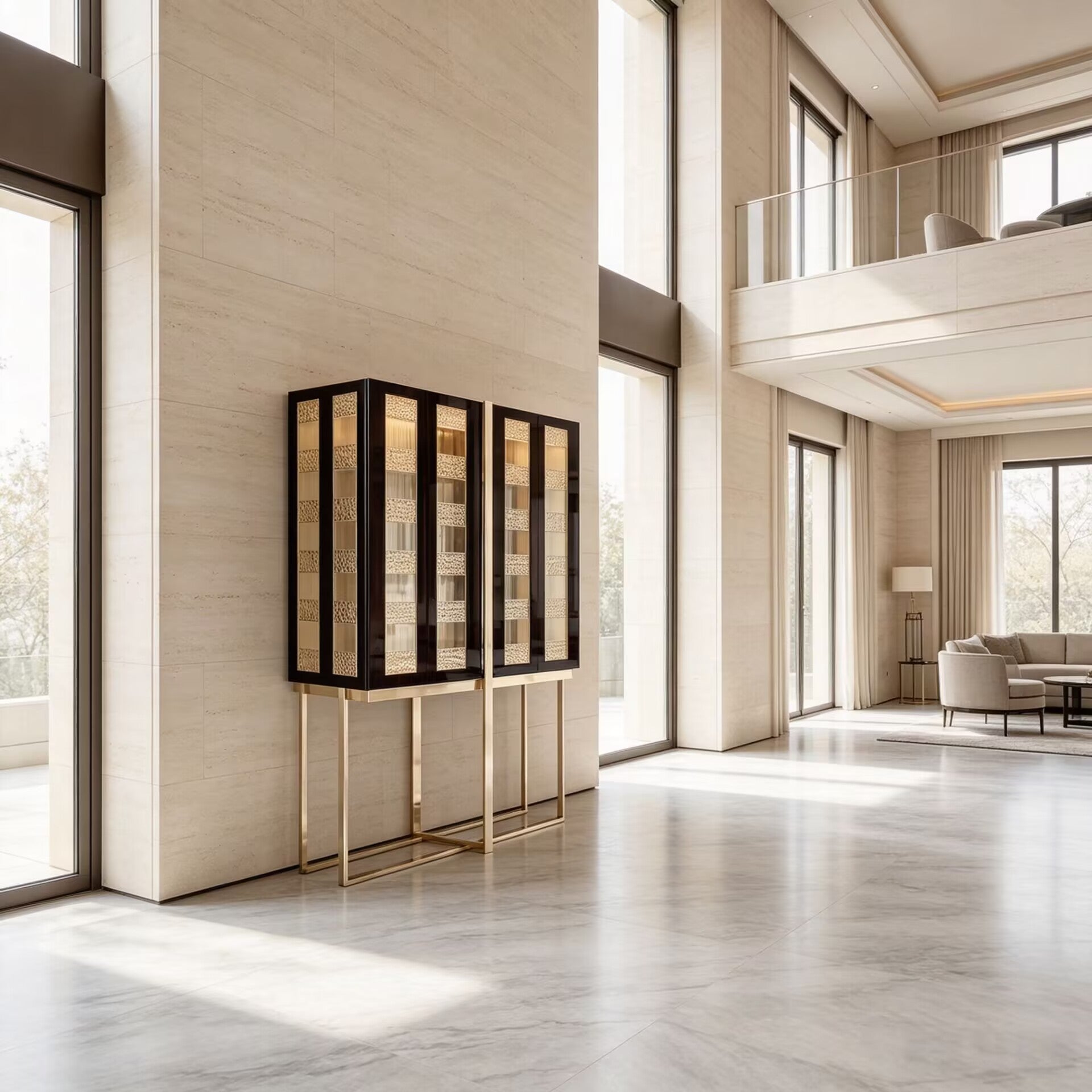 Mondrian Designer Stainless Steel Minimalist Solid Wood Wine Cabinet