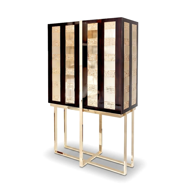 Mondrian Designer Stainless Steel Minimalist Solid Wood Wine Cabinet
