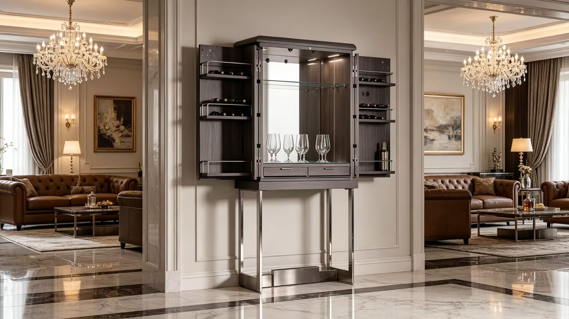 Mon High-End Stainless Steel Simple Solid Wood Wine Cabinet