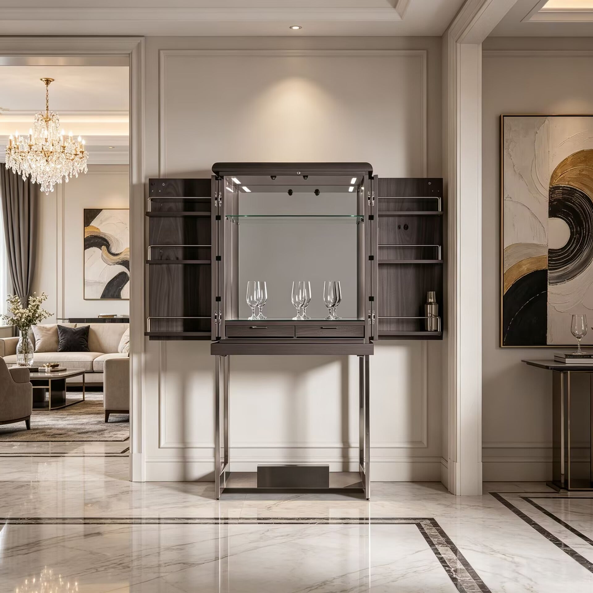 Mon High-End Stainless Steel Simple Solid Wood Wine Cabinet