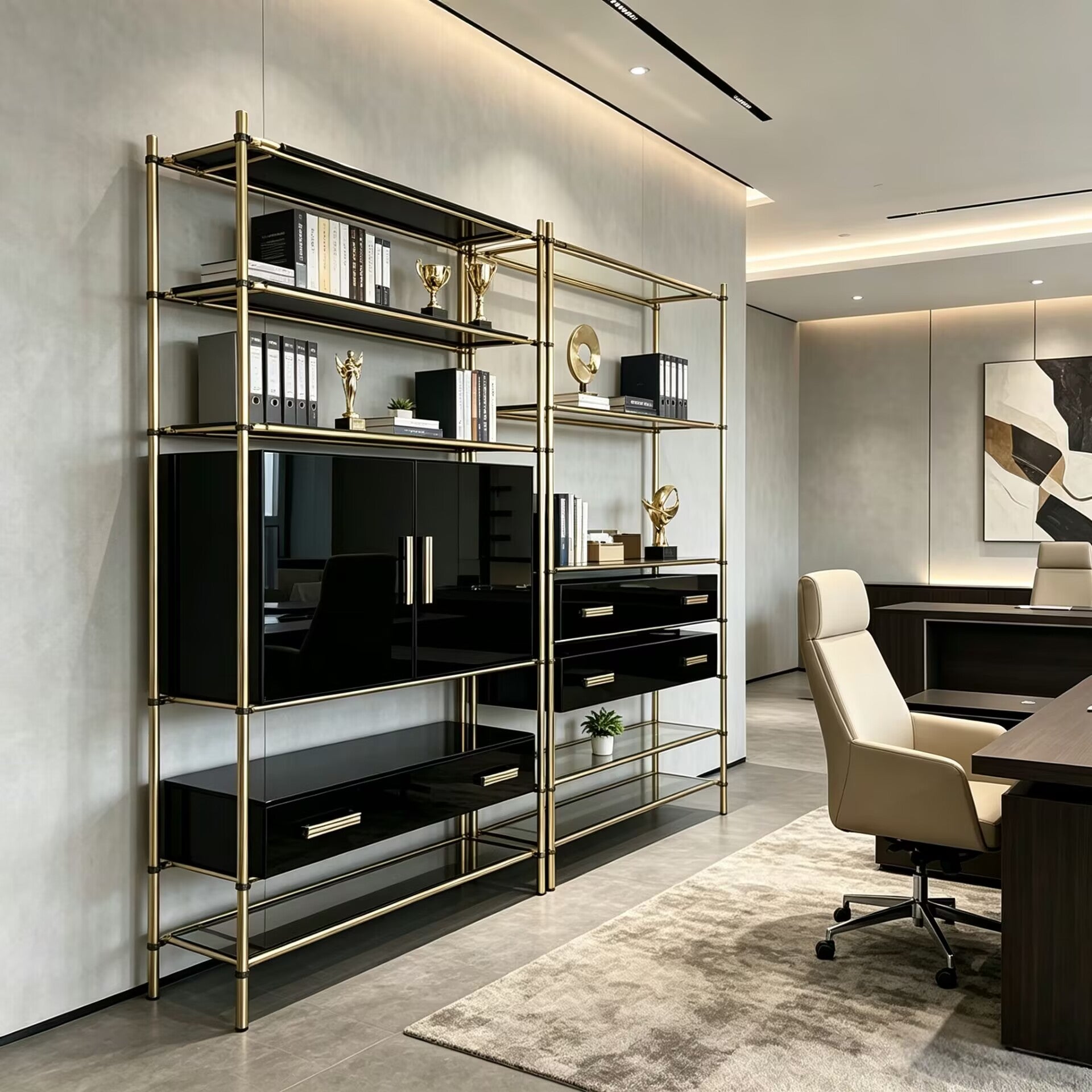 Mulligan High-End Stainless Steel Minimalist Solid Wood Bookshelf
