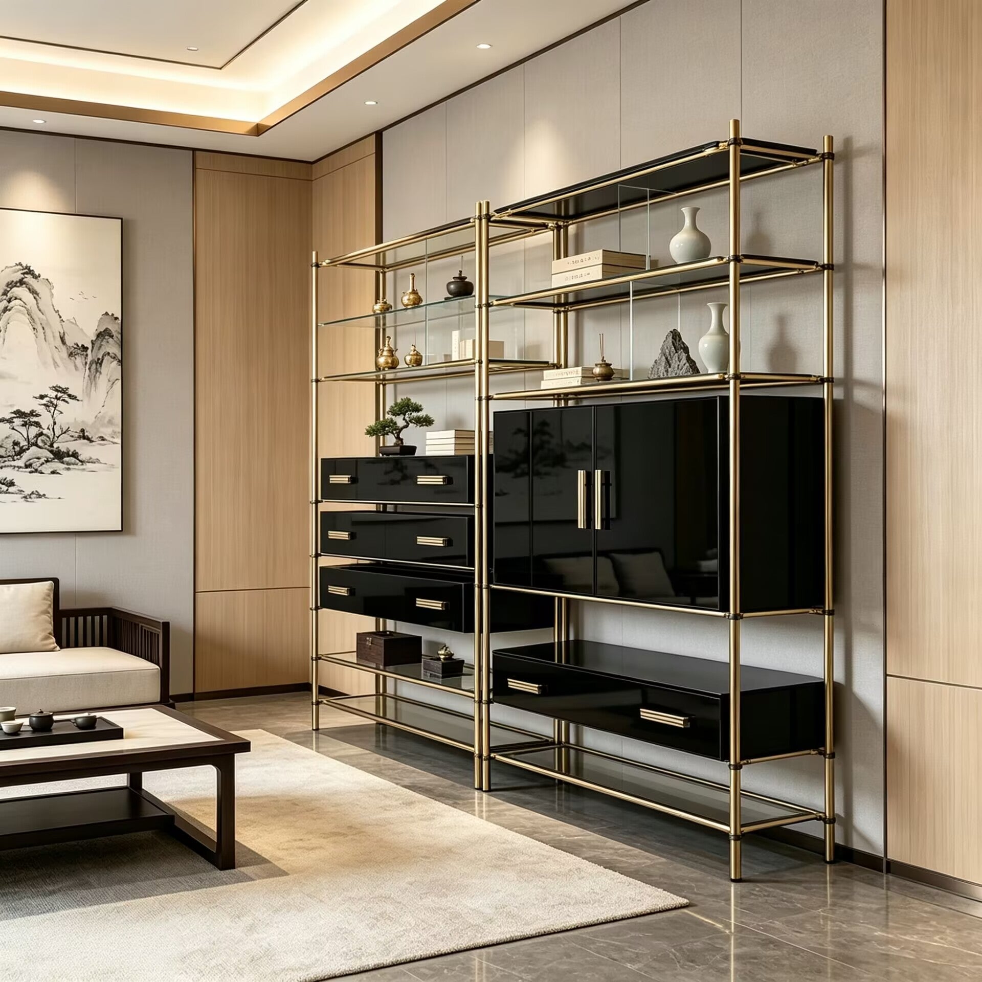Mulligan High-End Stainless Steel Minimalist Solid Wood Bookshelf