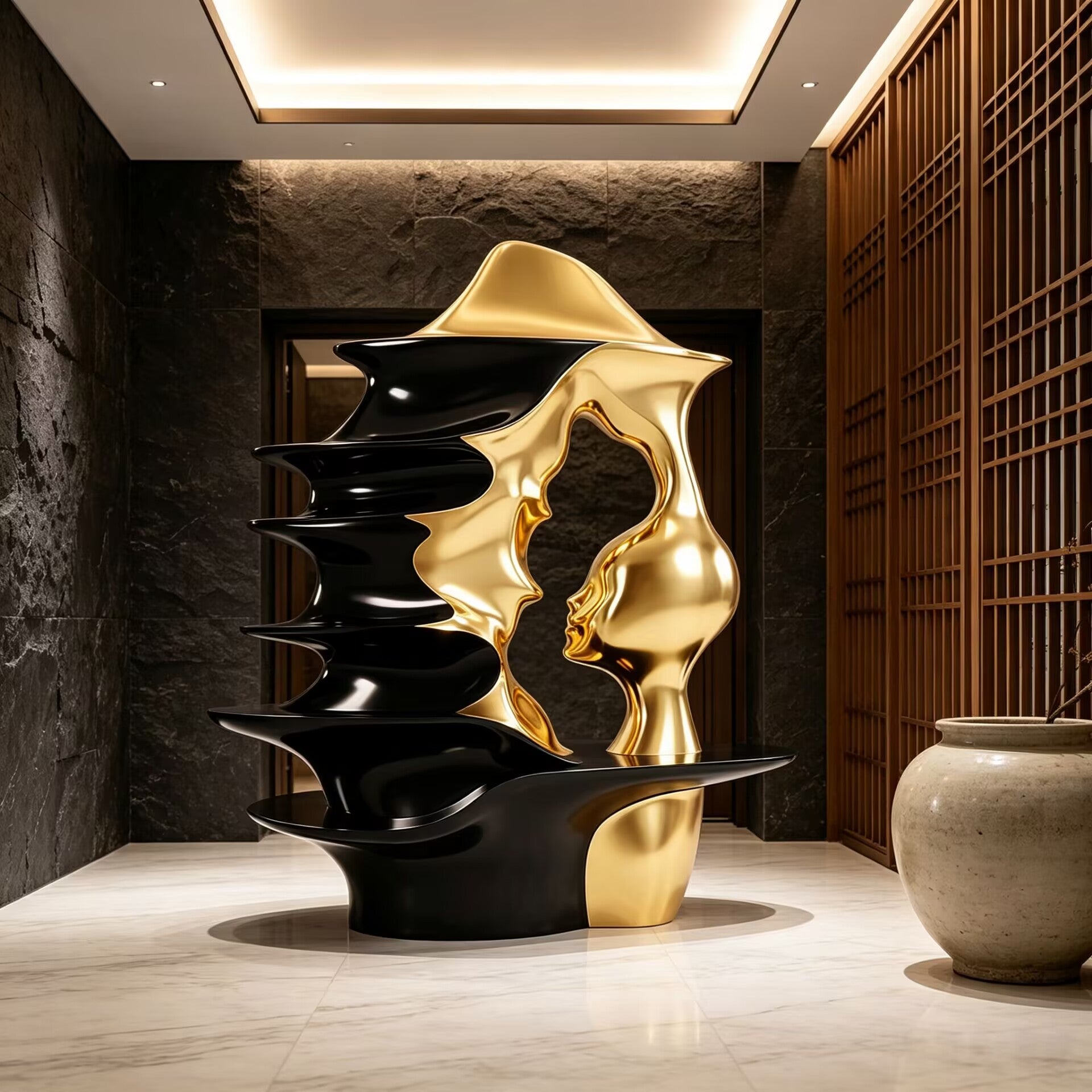 Musa Villa Unique Creativity Metal Sculptural Solid Wood Bookshelf